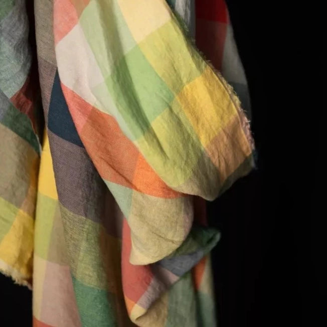 Premium Laundered Linen Fabric - Soft Checks & Stripes Pattern for Clothing, Home Decor & DIY Crafts | Perfect for Dresses, Curtains & Table Runners