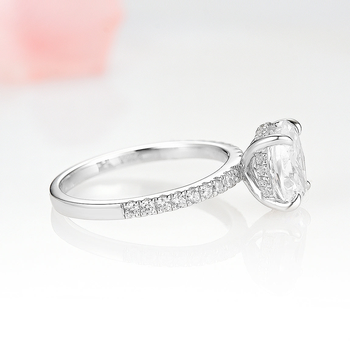 Elle Hidden Halo Moissanite Engagement Ring 14K White Gold - Sparkling Wedding Band for Brides, Anniversary Gift, Proposal Jewelry
