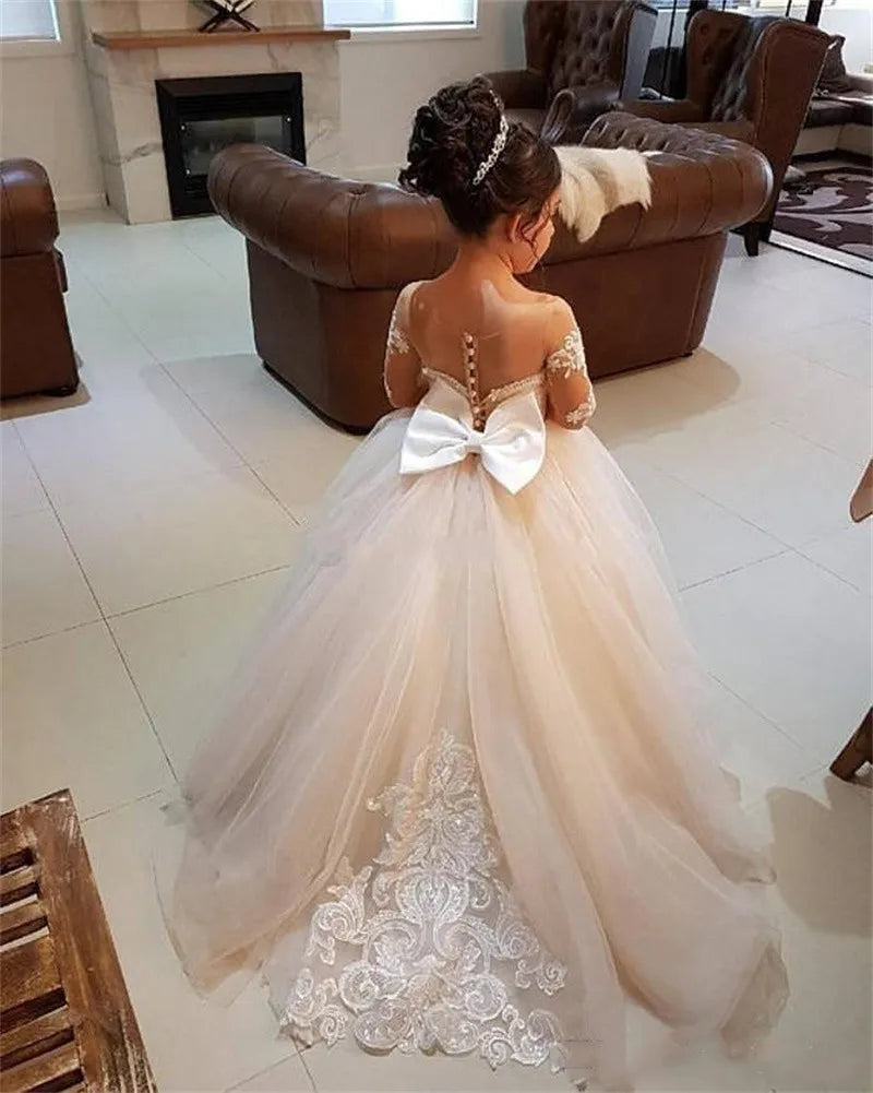 Elegant Ball Gown with Bow Back - Flower Girl Dress for Weddings, Parties & Special Occasions