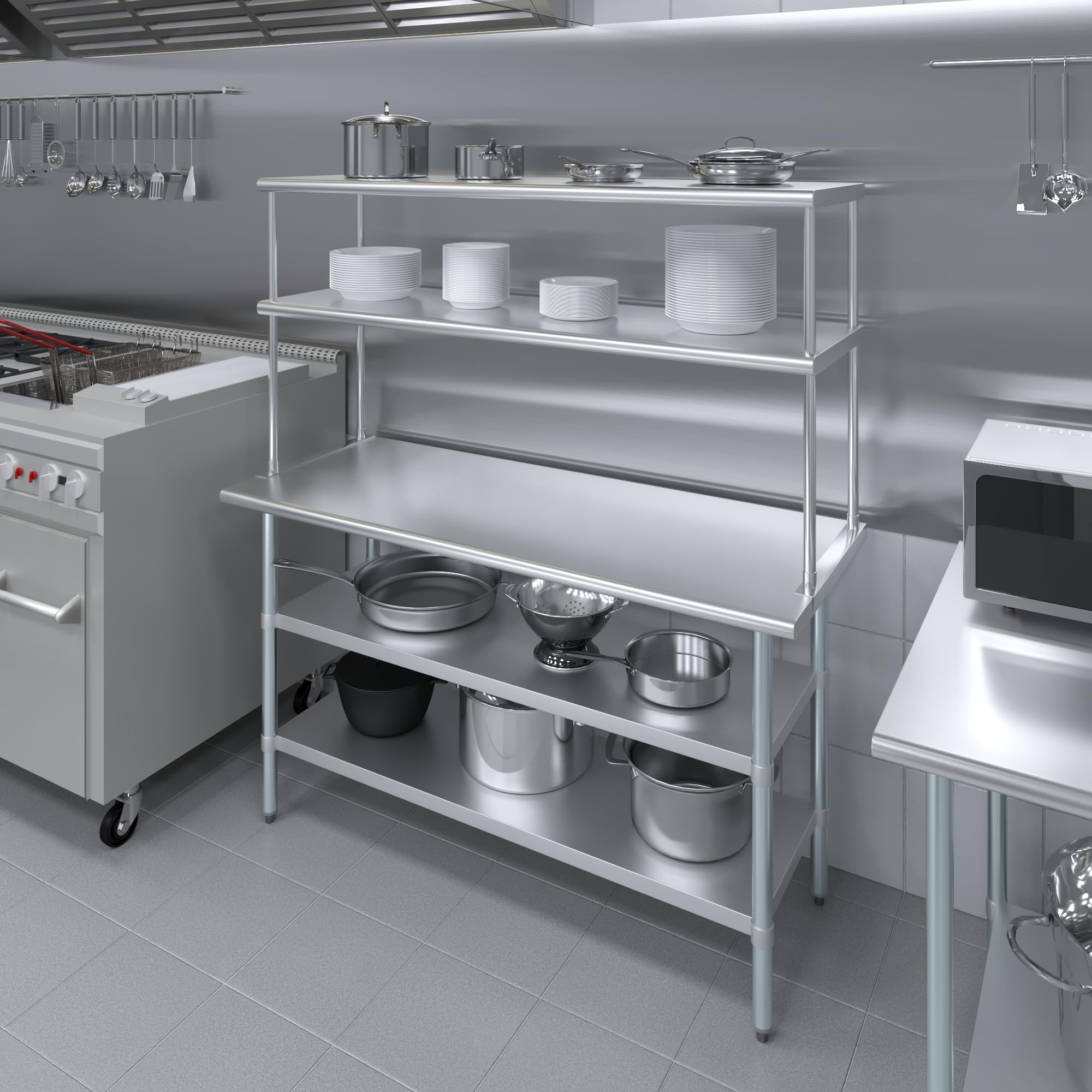 Amgood Stainless Steel Work Table with 2 Shelves - 24