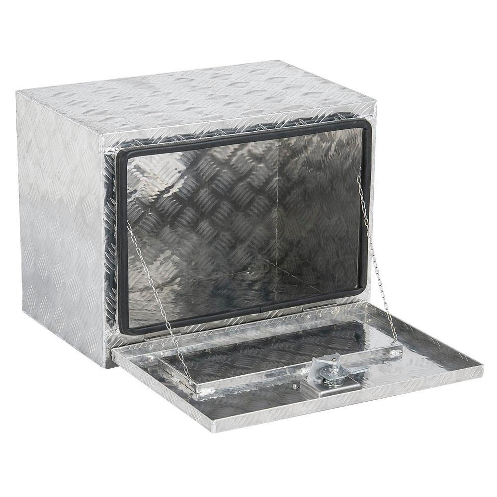24 Inch Rectangular Aluminum Tool Box with Lock for Pickup Truck & Trailer Underbody Storage - Durable Silver Tool Organizer for Construction, Camping & Road Trips