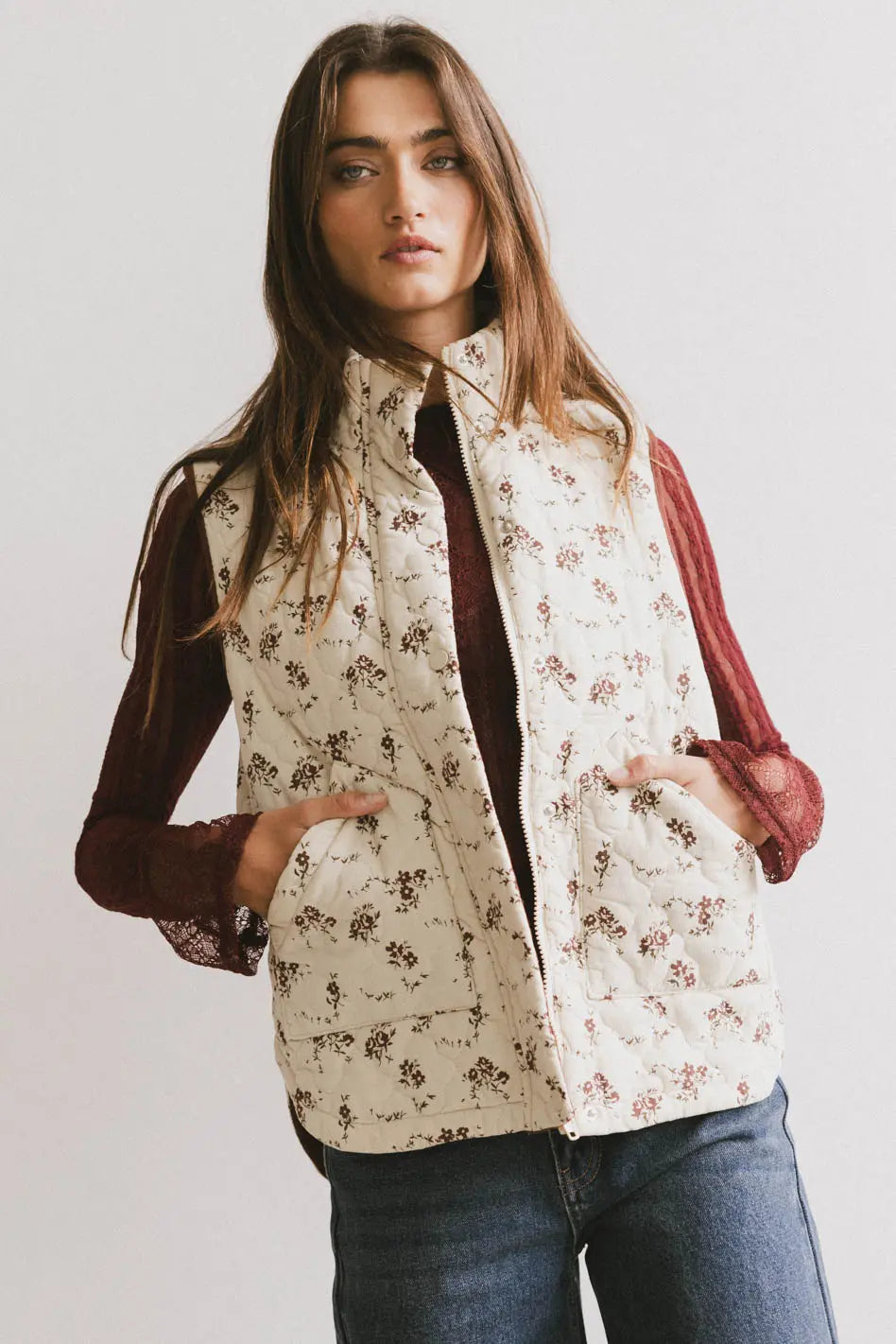 Fletcher Quilted Floral Vest for Women - Lightweight Padded Jacket with Floral Pattern, Perfect for Spring & Fall Layering - Great for Outdoor Activities, Travel, and Casual Wear