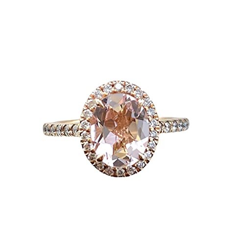 Handmade 9X7 mm Oval Morganite 14K Rose Gold Diamond Halo Engagement Ring for Women - Perfect for Proposals, Anniversaries & Special Occasions