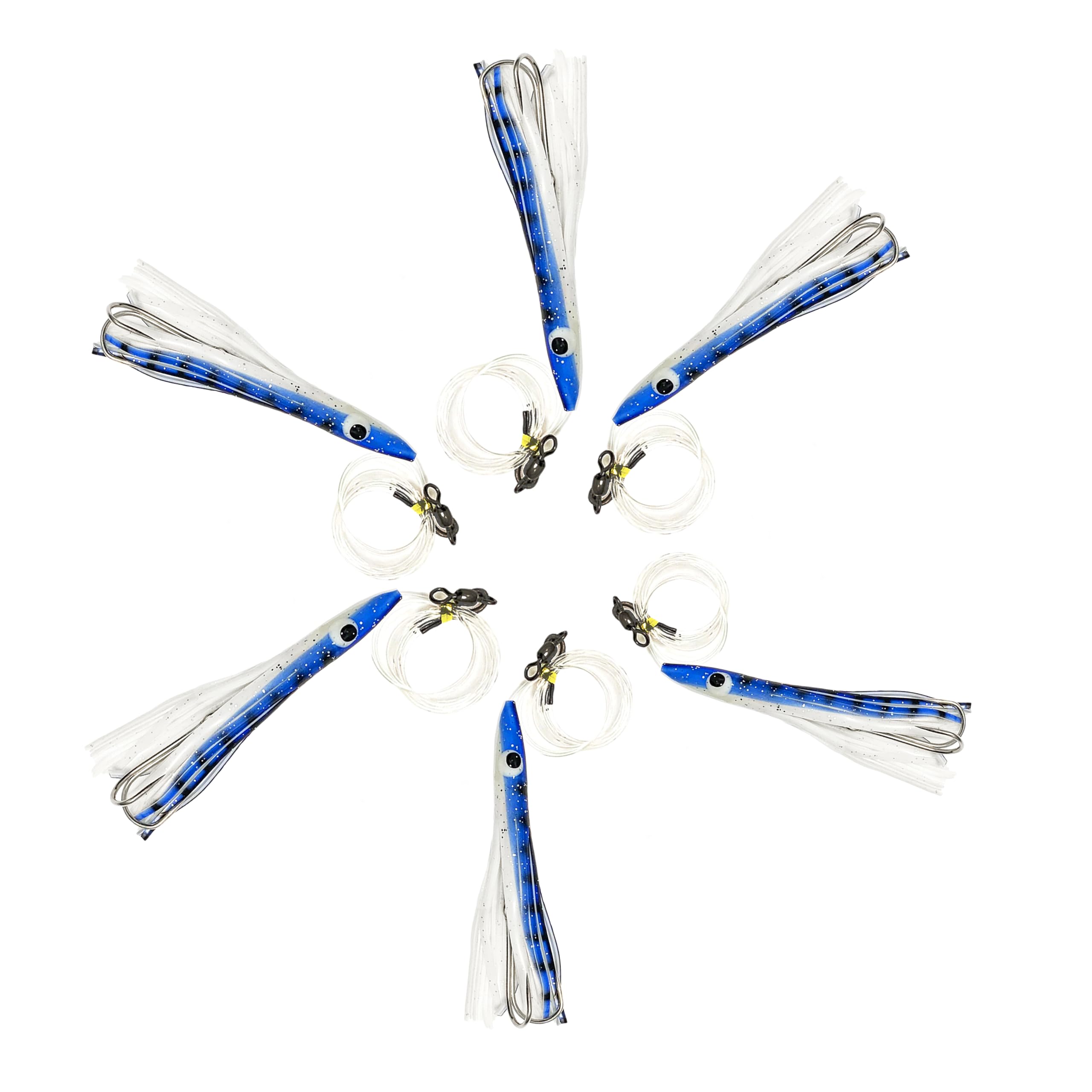 4.5 Inch Blue/White Tuna Clone Fishing Lures - Saltwater Offshore Rigs for Tuna, Wahoo & Game Fish (6-Pack) | Deep Sea Fishing Gear & Boat Tackle for Professional Anglers