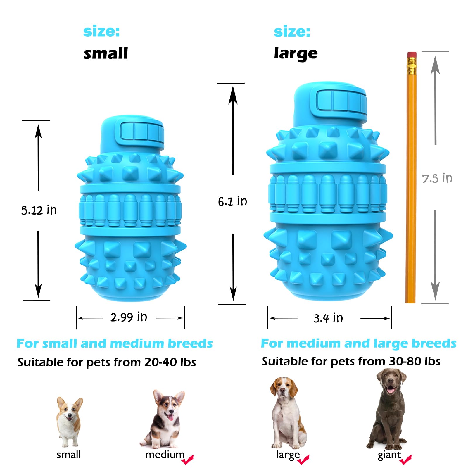 Durable Natural Rubber Dog Chew Toys for Aggressive Chewers - Tough Squeaky Interactive Toys for Large & Medium Breed Dogs | Teething Relief, Dental Health & Playtime Fun (Azure, Large)
