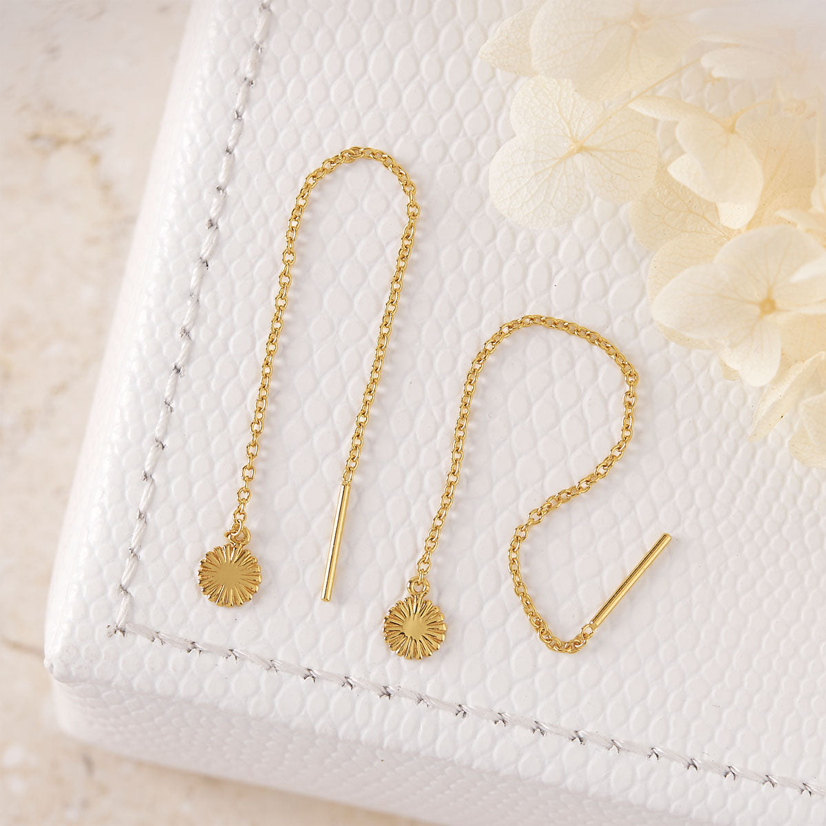 14K Gold Daisy Threader Earrings - Dainty Floral Hoop Earrings for Women, Perfect for Everyday Wear & Special Occasions