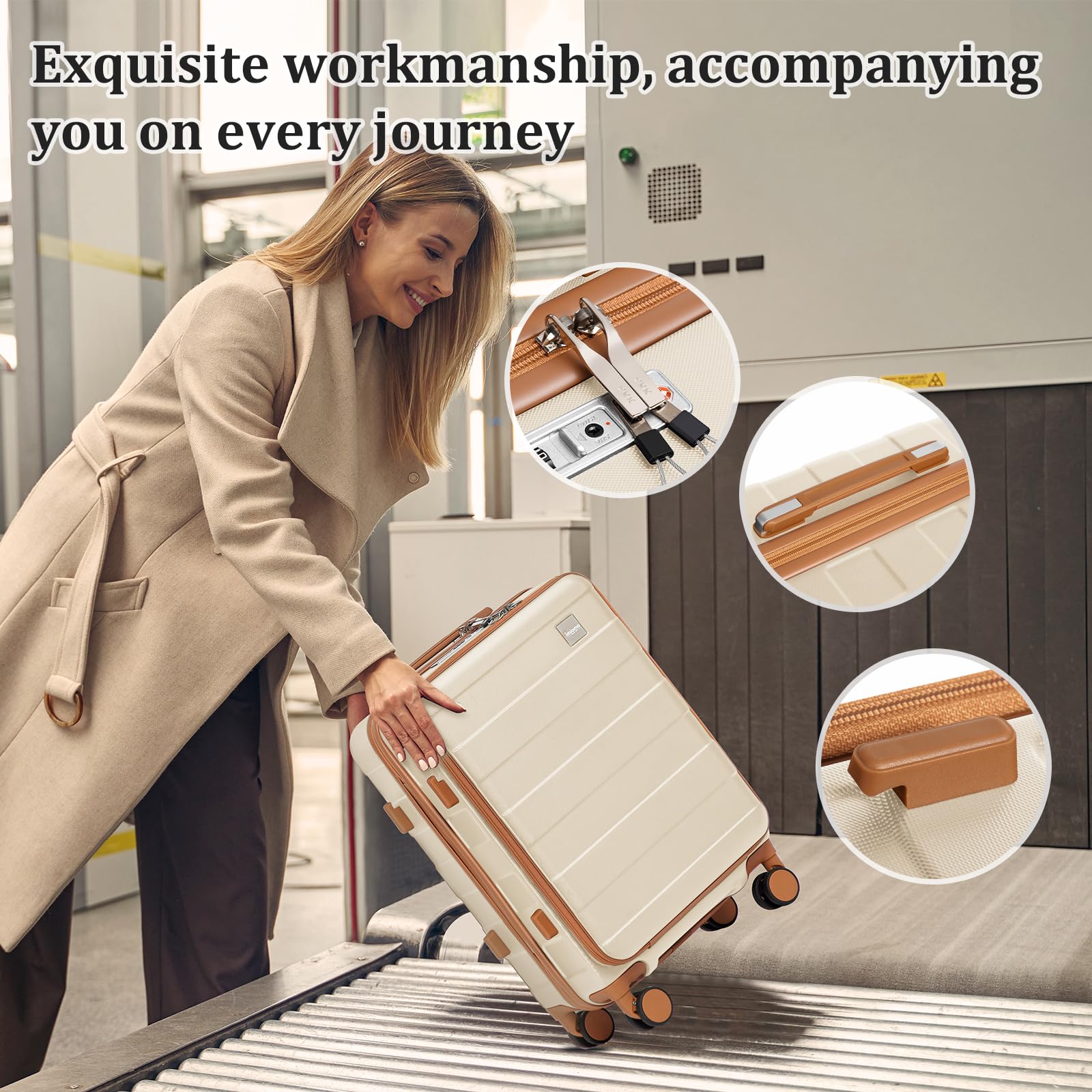 imiomo 20 Inch Airline Approved Carry on Luggage with TSA Lock - Hard Shell Spinner Wheel Suitcase with USB Charging Port (White) - Perfect for Business Travel & Weekend Getaways