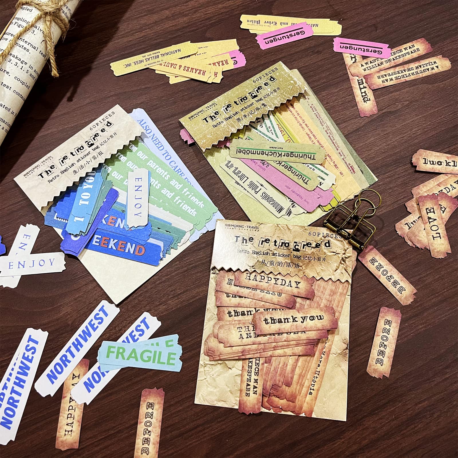 Vintage Small Letter Word Stickers - 180PCS Decorative Stickers for Scrapbooking, Journaling, DIY Crafts & Home Decor (3 Sets, Write-On Design)