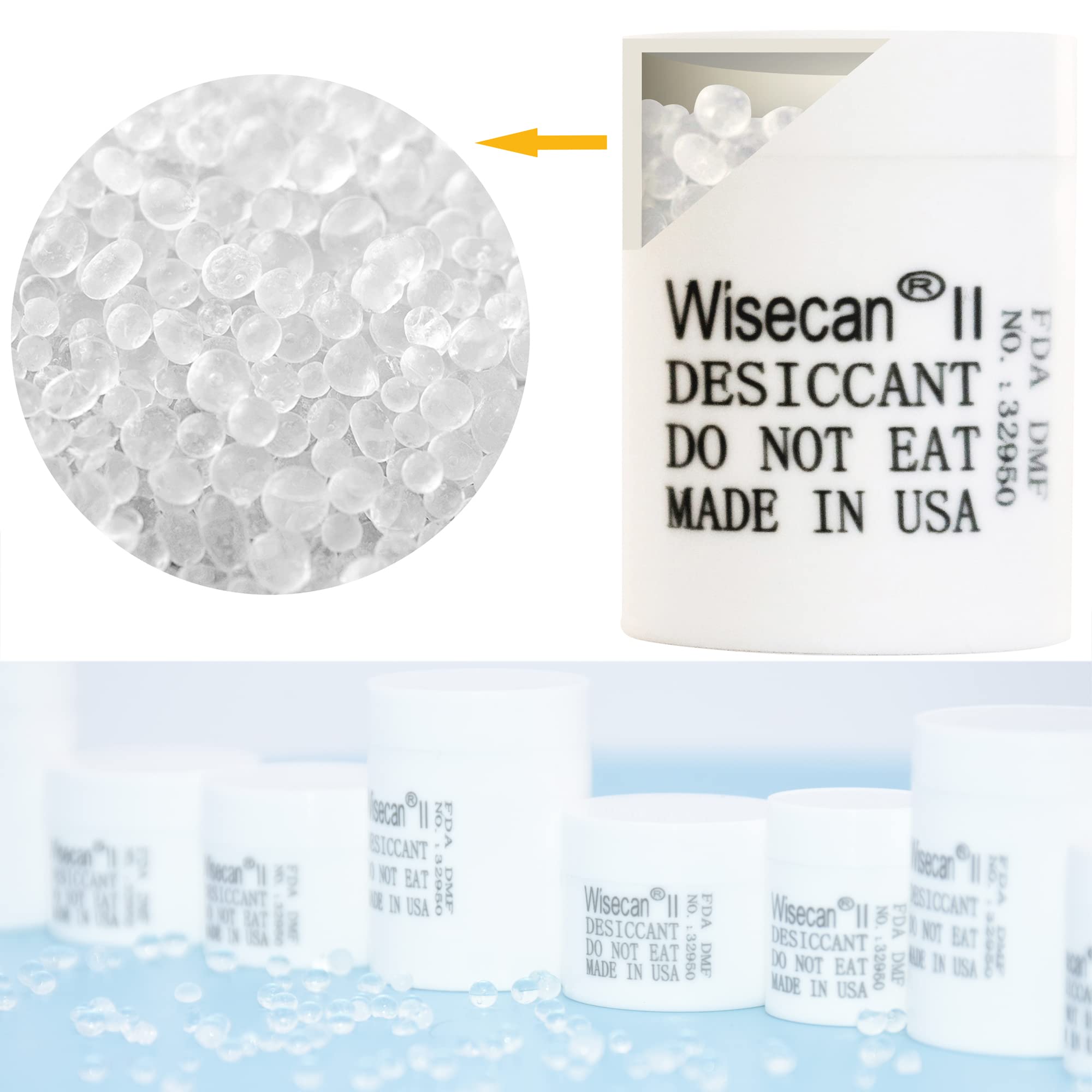 50 Pack 3 Gram Silica Gel Canister Desiccants - Food Safe Moisture Absorbers for Dry Storage | Wisecan Dehumidifier Capsules for Food, Medicine & Electronics Protection