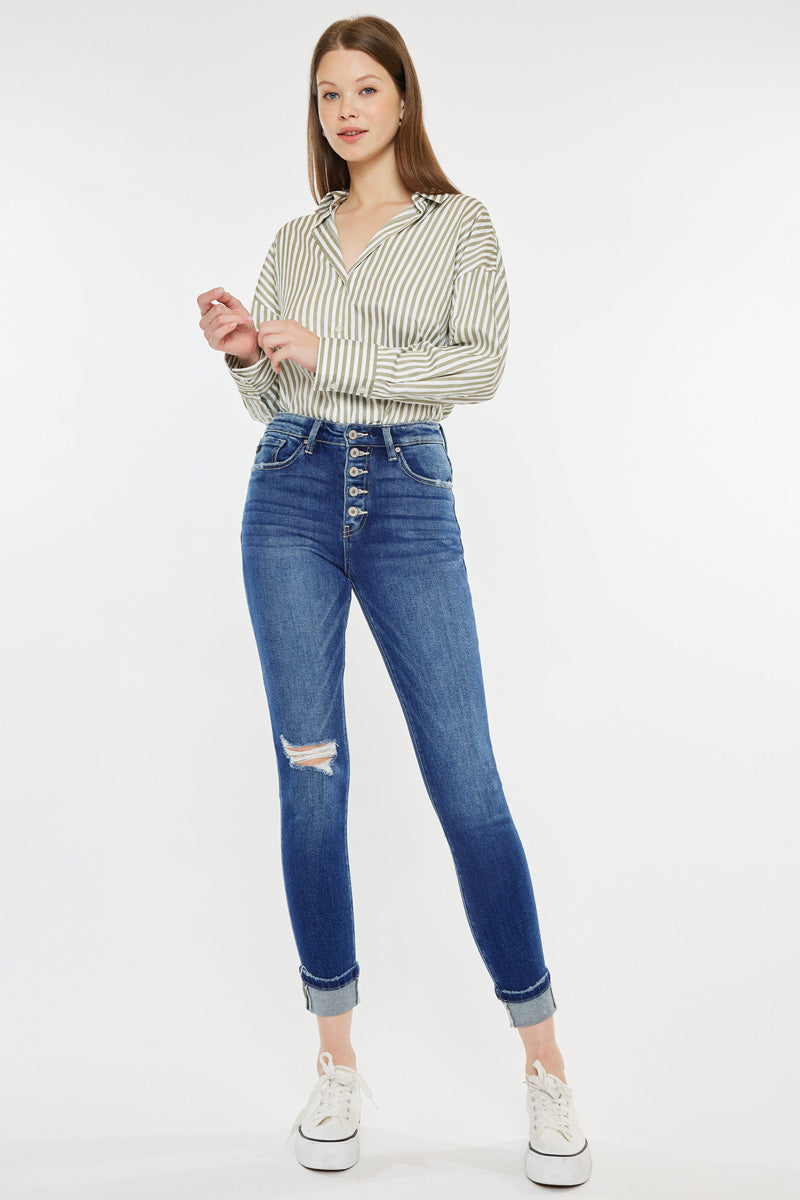Sparrow High Rise Cigarette Leg Jeans for Women - Slim Fit Stretch Denim Pants - Perfect for Work, Casual Outfits & Night Out