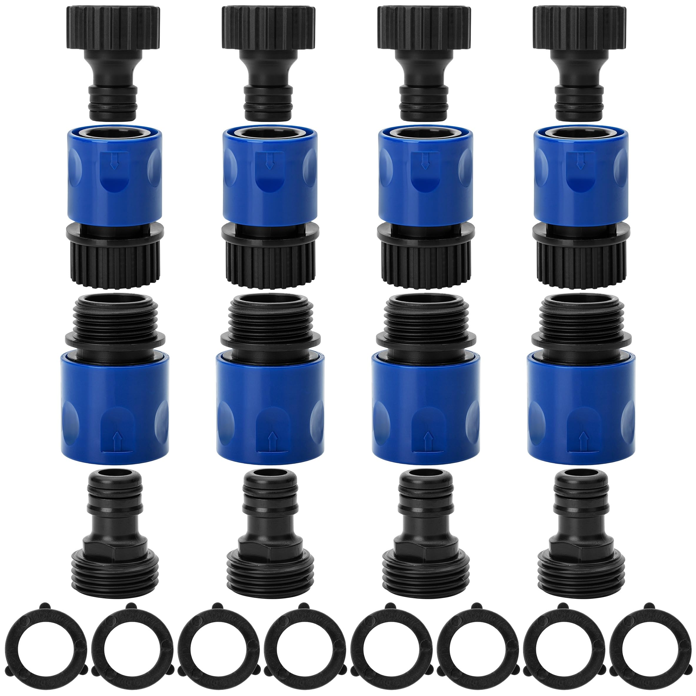 Bates 3/4 Inch Garden Hose Quick Connectors Set of 4 - Male & Female Plastic Water Hose Fittings with Quick Release for Easy Irrigation, Lawn Watering & Outdoor Cleaning