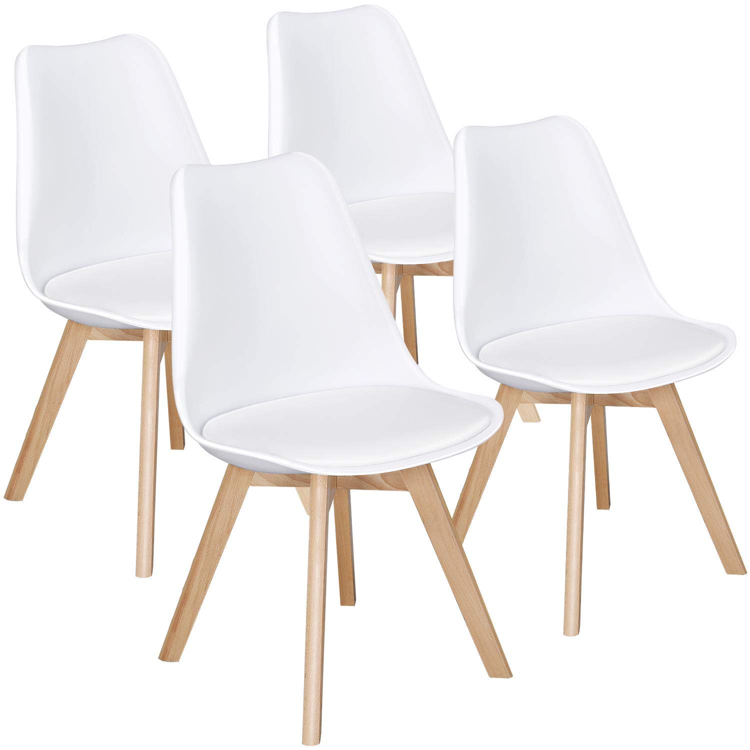 Yaheetech 4-Piece Modern Upholstered Dining Chairs Set with Soft Padded Seat, Beech Wood Legs - White DSW Eiffel Inspired Accent Chairs for Home, Restaurant & Office Use