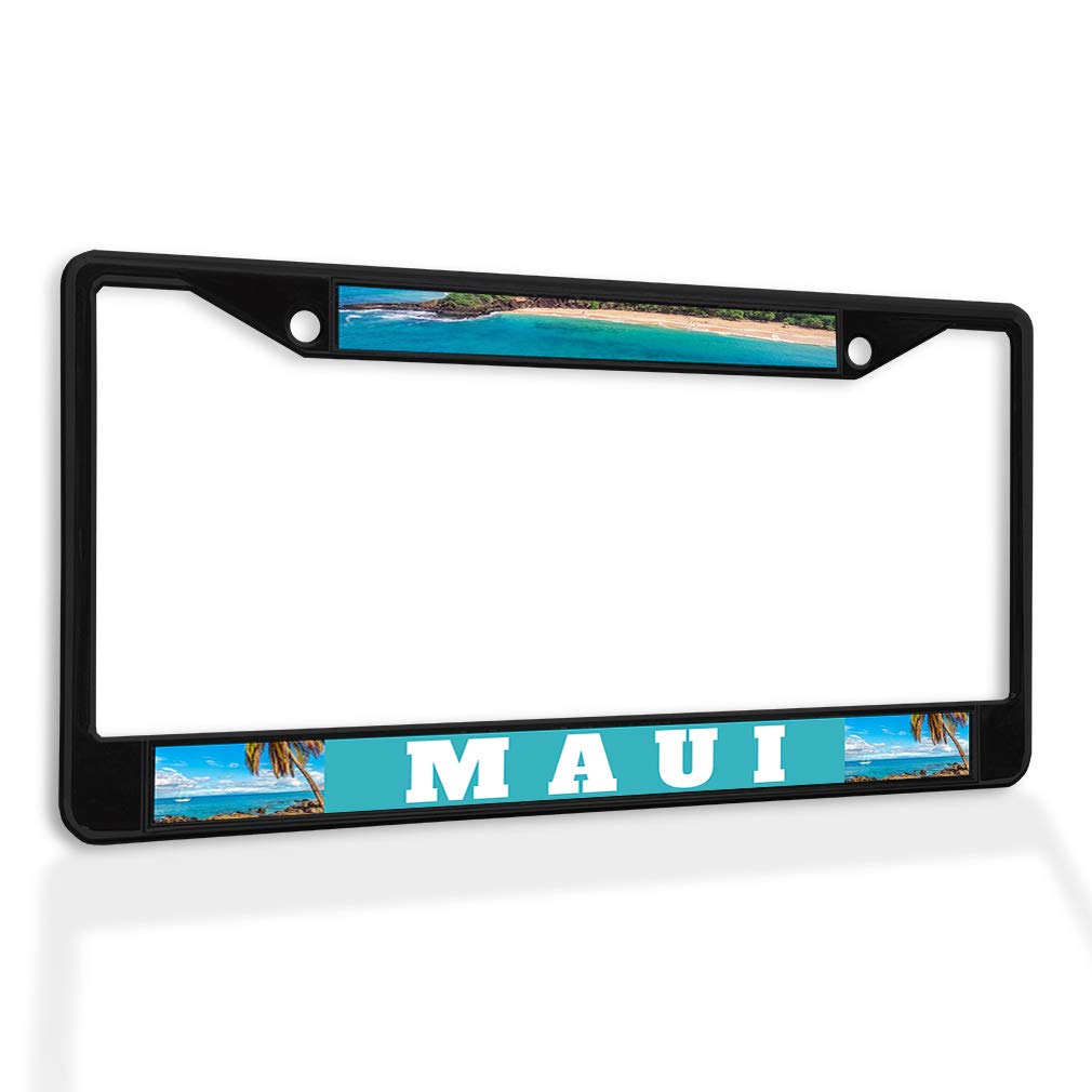 Sturdy Metal Insert License Plate Frame - Black Weatherproof Car Accessory with 2 Holes for Maui Hawaii | Durable Auto Accessory for Trucks, SUVs & Cars