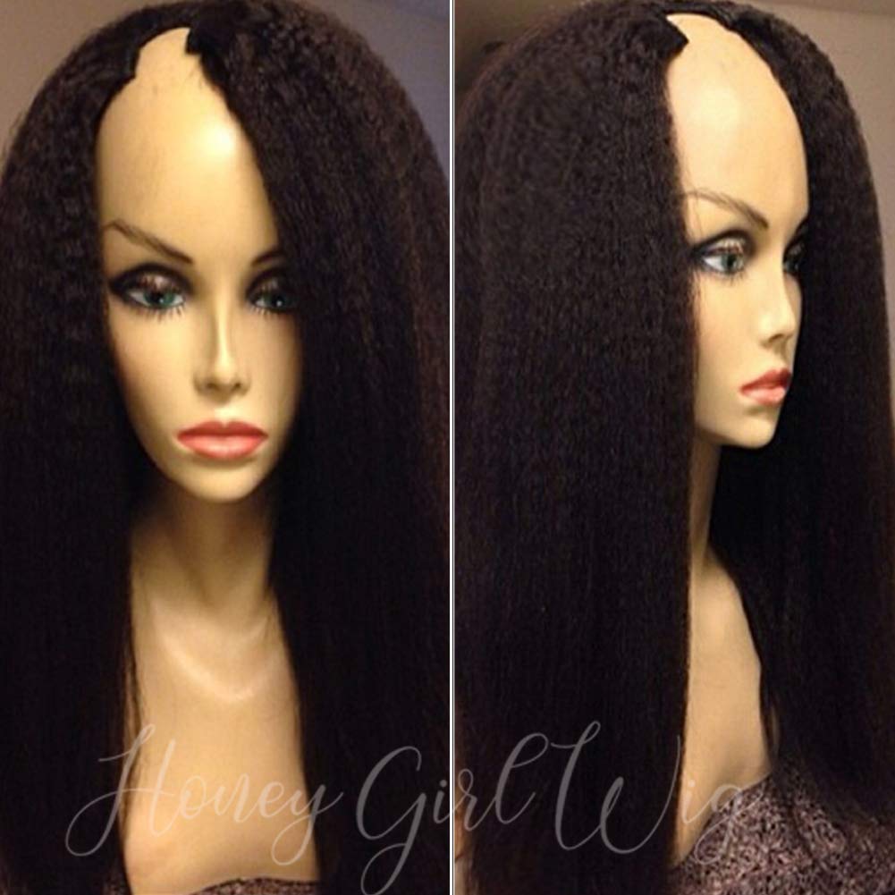 180% Density U Part Wig Human Hair - 10A Brazilian Virgin Hair Wigs - Italian Yaki Straight U Part Wigs for Black Women - 18 Inch Kinky Straight Human Hair Wig - Perfect for Daily Wear, Special Occasions & Protective Styling