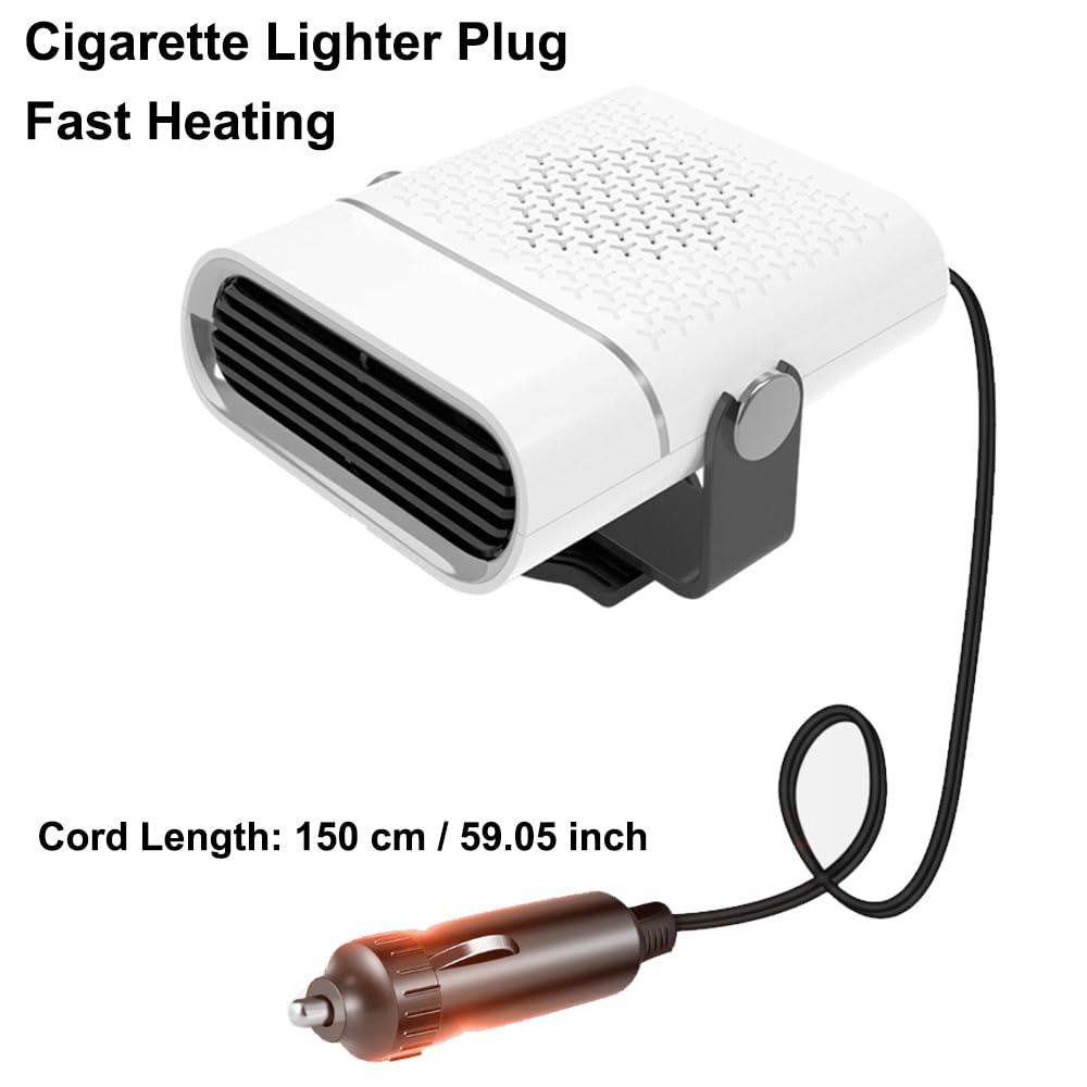 MACHSWON 120W Portable Car Heater - Fast Heating Auto Defroster & Windshield Defogger for Cars, 360° Rotatable Cigarette Lighter Plug-in Heater (White) | Perfect for Winter Driving, Quick Defrosting & Fog Removal in Cold Weather