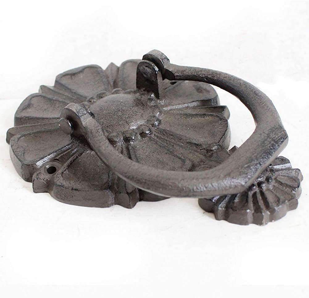 Vintage Cast Iron Eight Petals Flower Door Knocker - Rustic Worn Finish for Front Doors, Gates & Cabinets - Handcrafted Decorative Hardware for Home & Garden Entrance