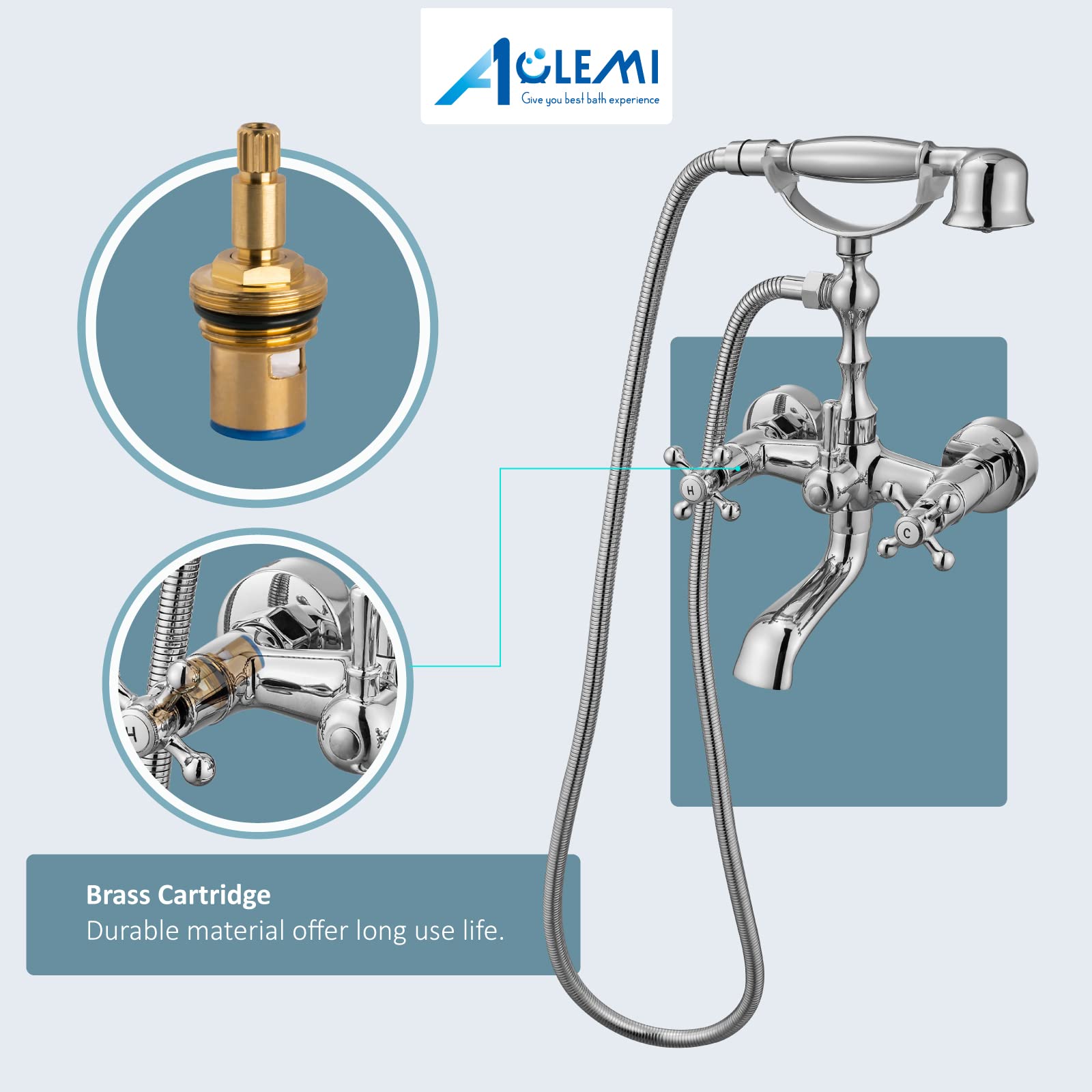 Aolemi Polished Chrome Retrofit Shower System - Matching Bathtub Faucet with Handheld Sprayer, Wall Mount Showerhead - Perfect for Bathroom Renovation & Modern Home Upgrade