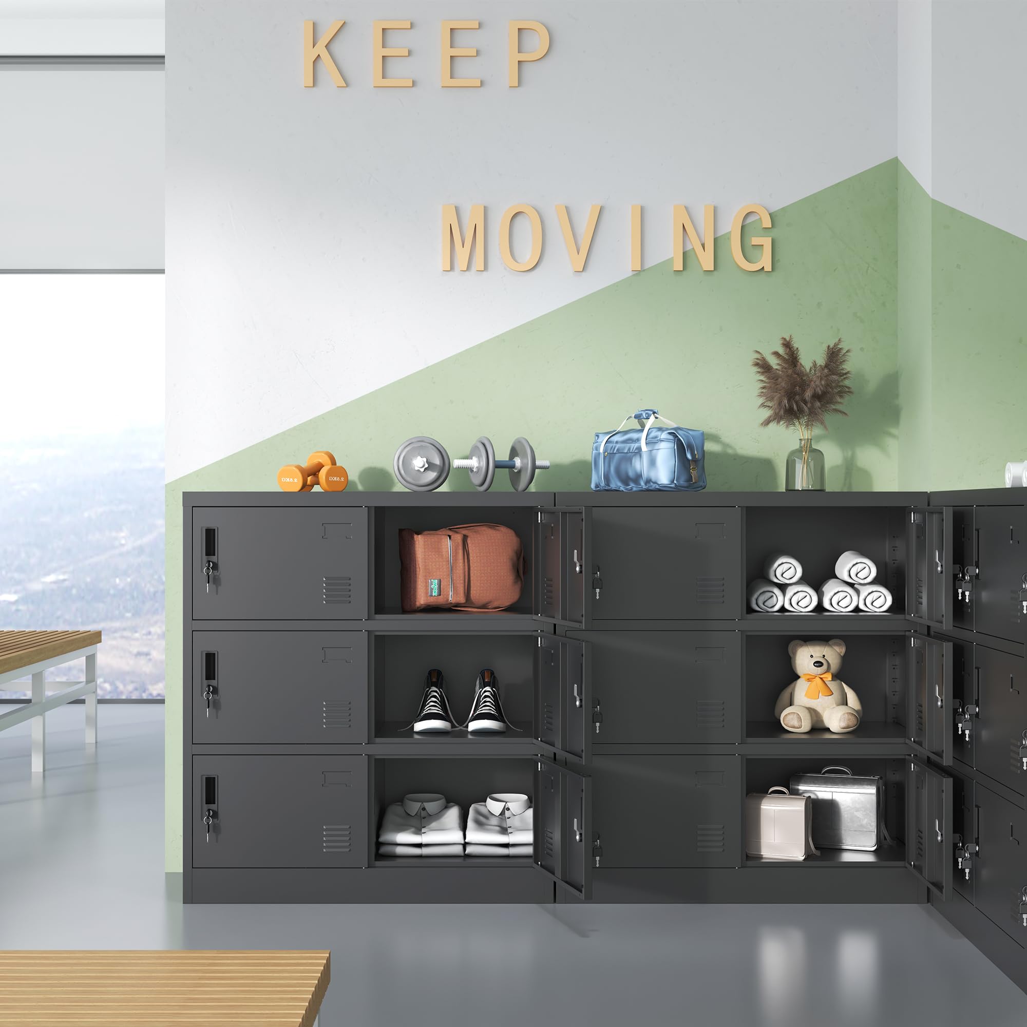 6-Door Employee Storage Locker - Heavy Duty Metal Office & Gym Lockers with Card Slot - Perfect for Home, School & Workplace Organization (Black)