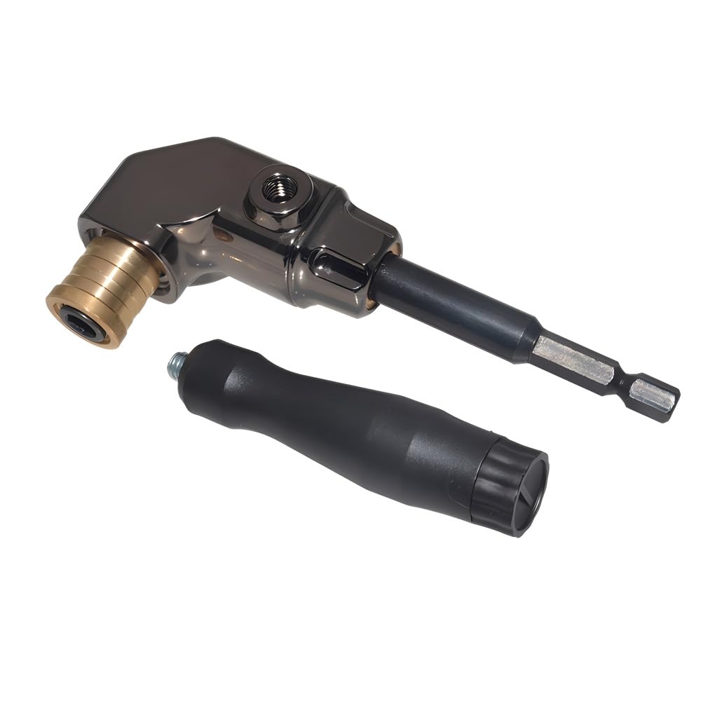 90 Degree Right Angle Drill Attachment - All Metal Body with Detachable ABS Handle - Corner Drill Bit Adapter for Impact Drivers - Perfect for Tight Space DIY Projects & Professional Construction Work