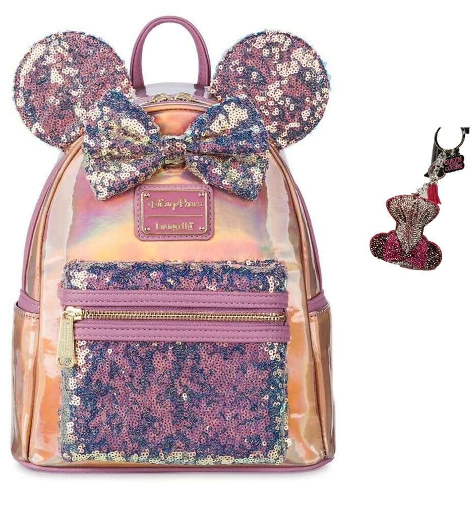 Disney Parks 50th Anniversary Earidescent Designer Backpack with Minnie Mouse Keychain - Limited Edition Theme Park Accessories for Disney Fans & Collectors | Perfect for Disney Vacations, Park Visits & Special Events