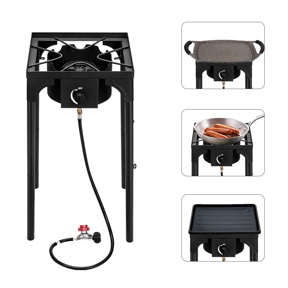 High-Pressure Outdoor Camp Stove - 75,000 BTU Single Burner Propane Gas Cooker with Detachable Legs | Heavy Duty Cast Iron Portable Stove for Camping, Backpacking & Patio Cooking