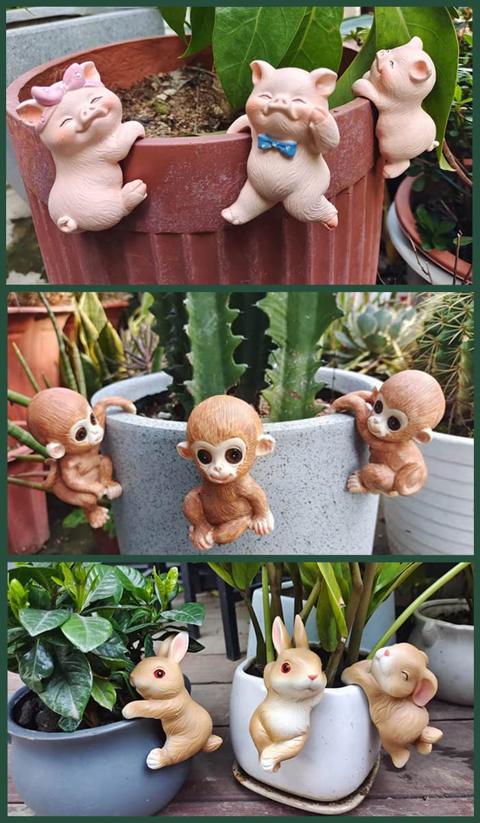 Cute Animal Figurine Planter Pot Hangers - Set of 3 Resin Hanging Frog Sculptures for Outdoor Garden Decor, Flower Pot Climbing Ornaments - Perfect for Patio, Balcony & Backyard Decorations