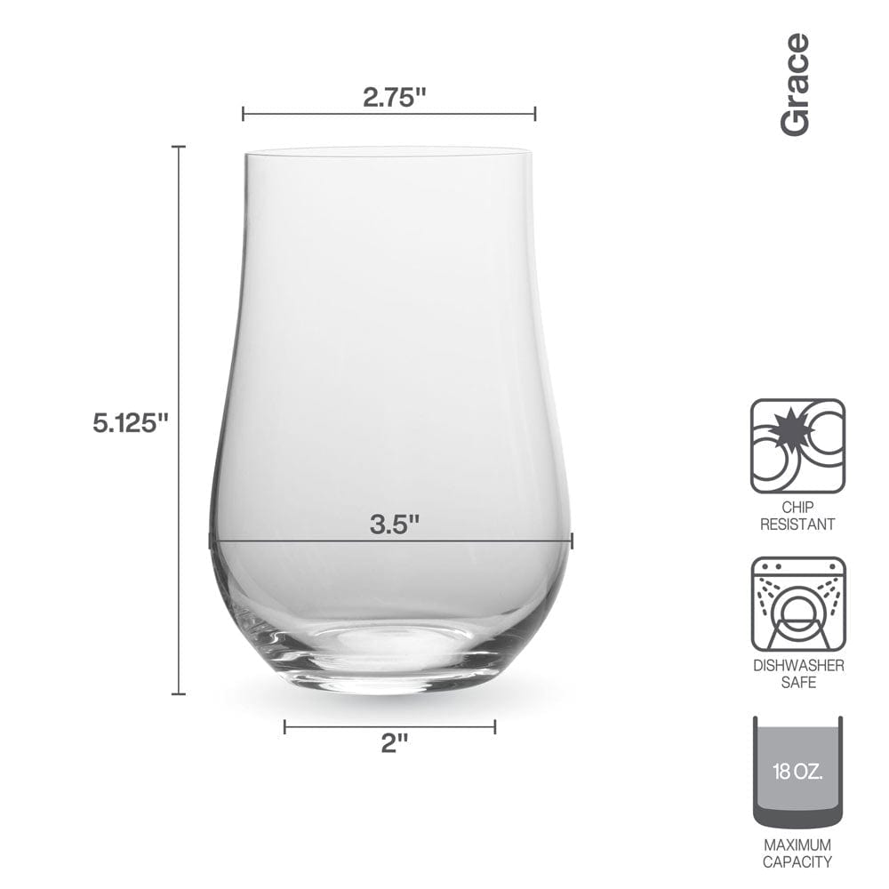 Grace Set of 4 Elegant Highball Glasses - 16oz Crystal Clear Drinking Glasses for Cocktails, Iced Tea & Beverages - Perfect for Home Bar, Parties & Gifts