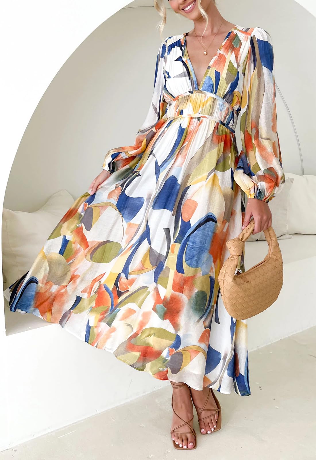 Sissyaki Women's Long Sleeve Boho Floral Maxi Dress - Elegant Flowy Summer Beach Dress for Vacation, Party & Casual Wear