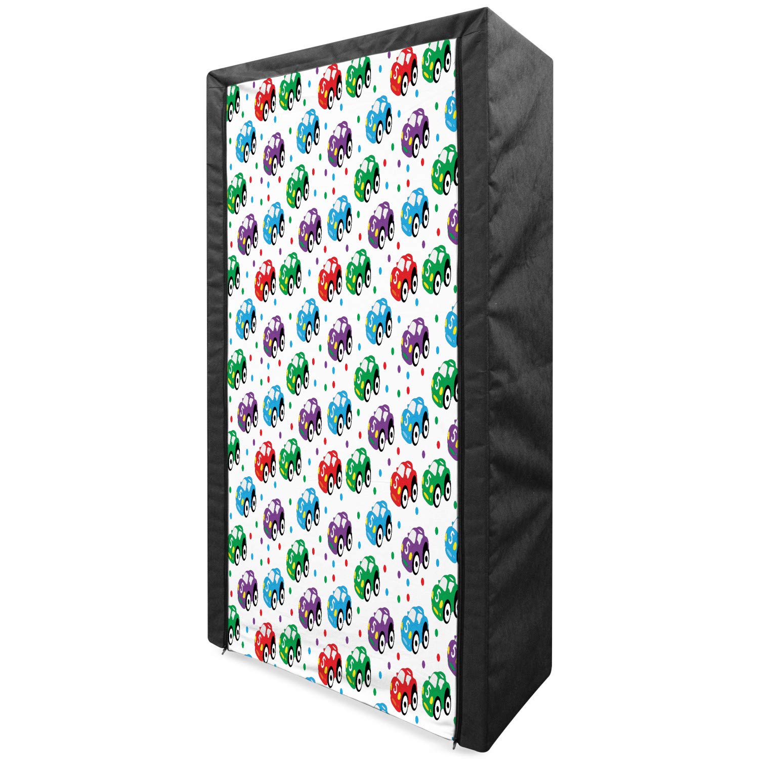 Ambesonne Cars Portable Fabric Wardrobe - Toy Car Pattern with Dots & Number 5 Design for Kids Room - 33.5