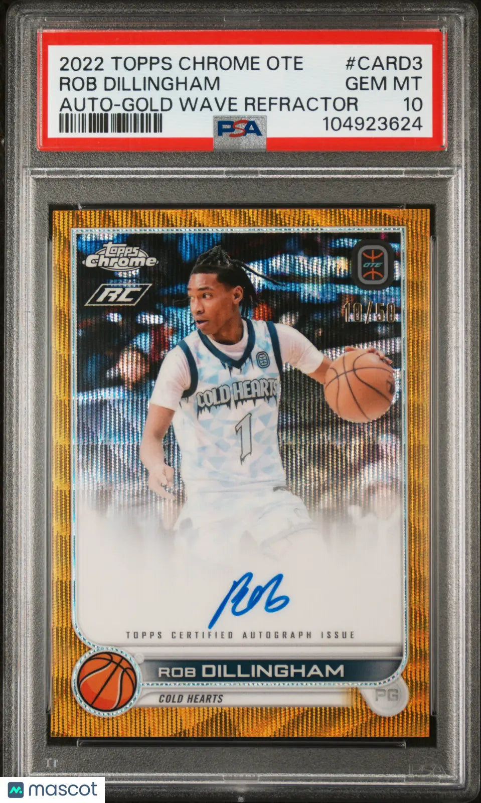 2022 Topps Chrome OTE Rob Dillingham Rookie Card Gold Wave Refractor Autograph PSA 10 Gem Mint /50 - Perfect for Basketball Card Collectors and Sports Memorabilia Enthusiasts