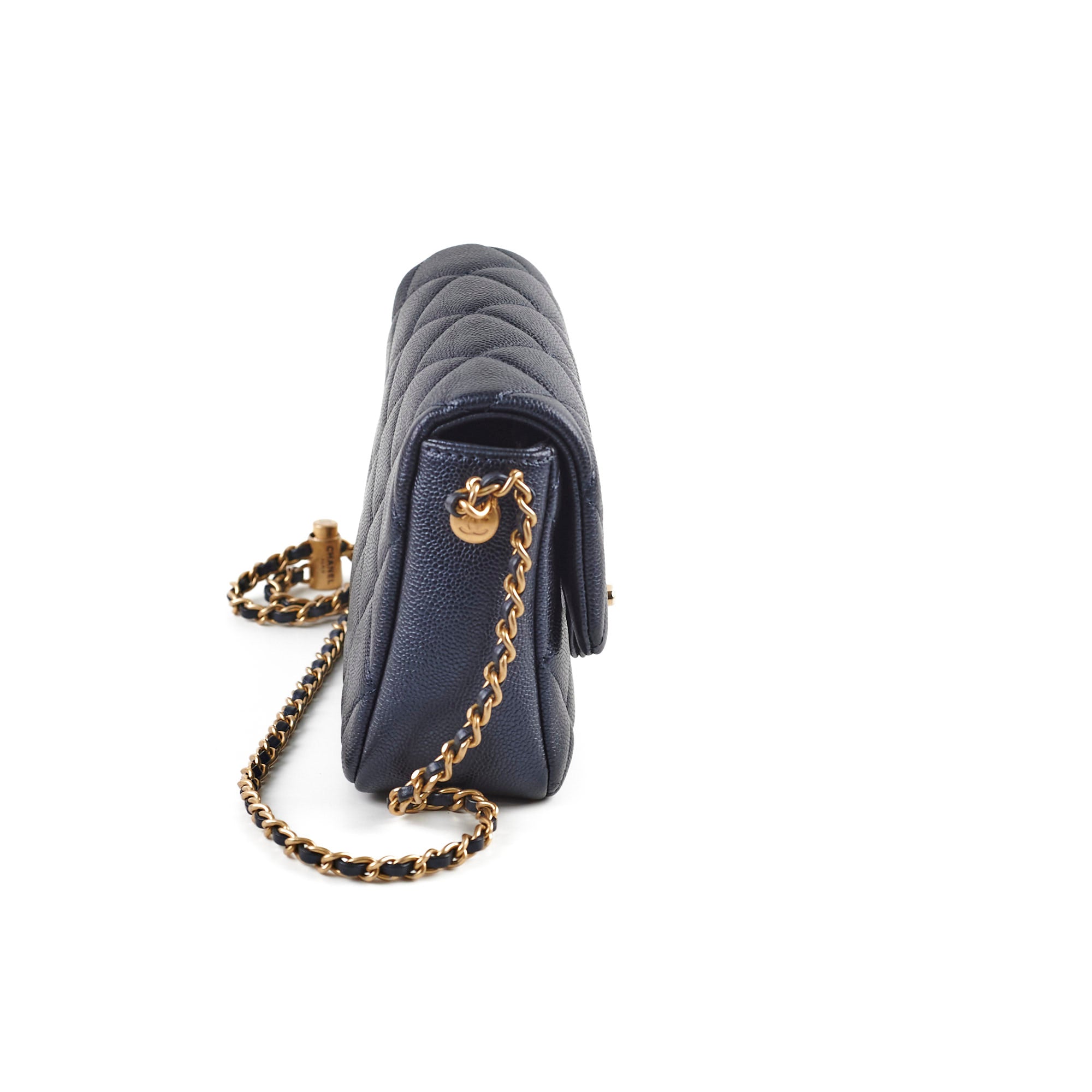 Chanel Seasonal Square Flap Bag Iridescent Black Caviar Leather with Microchip - Perfect for Evening Parties & Luxury Fashion Events