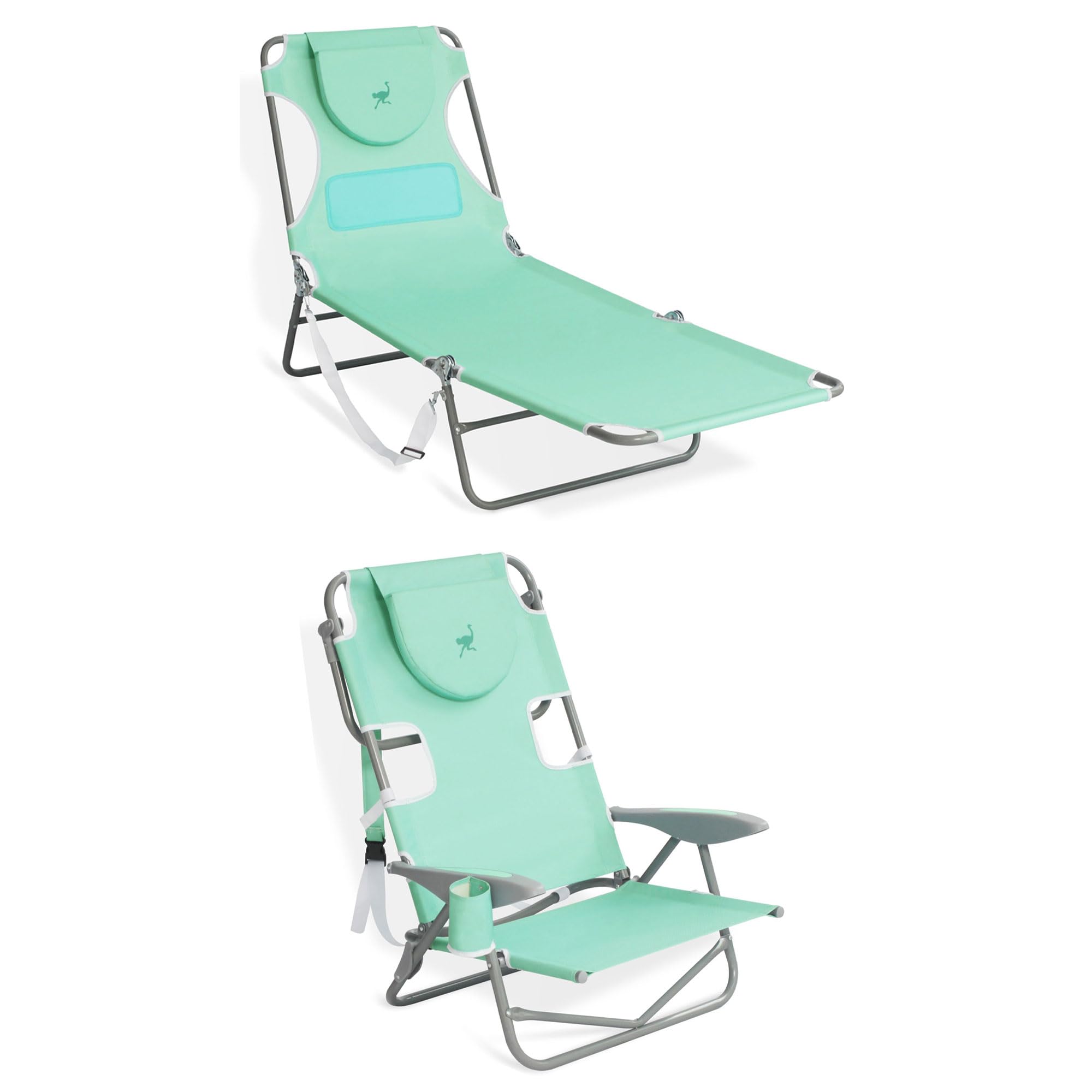 Premium Ostrich Chaise Lounge - Foldable Sunbathing Chair for Poolside, Beach & Outdoor Camping | Adjustable Reclining Backrest | Teal Blue | Perfect for Relaxing by the Pool, Beach Vacations & Backyard Lounging