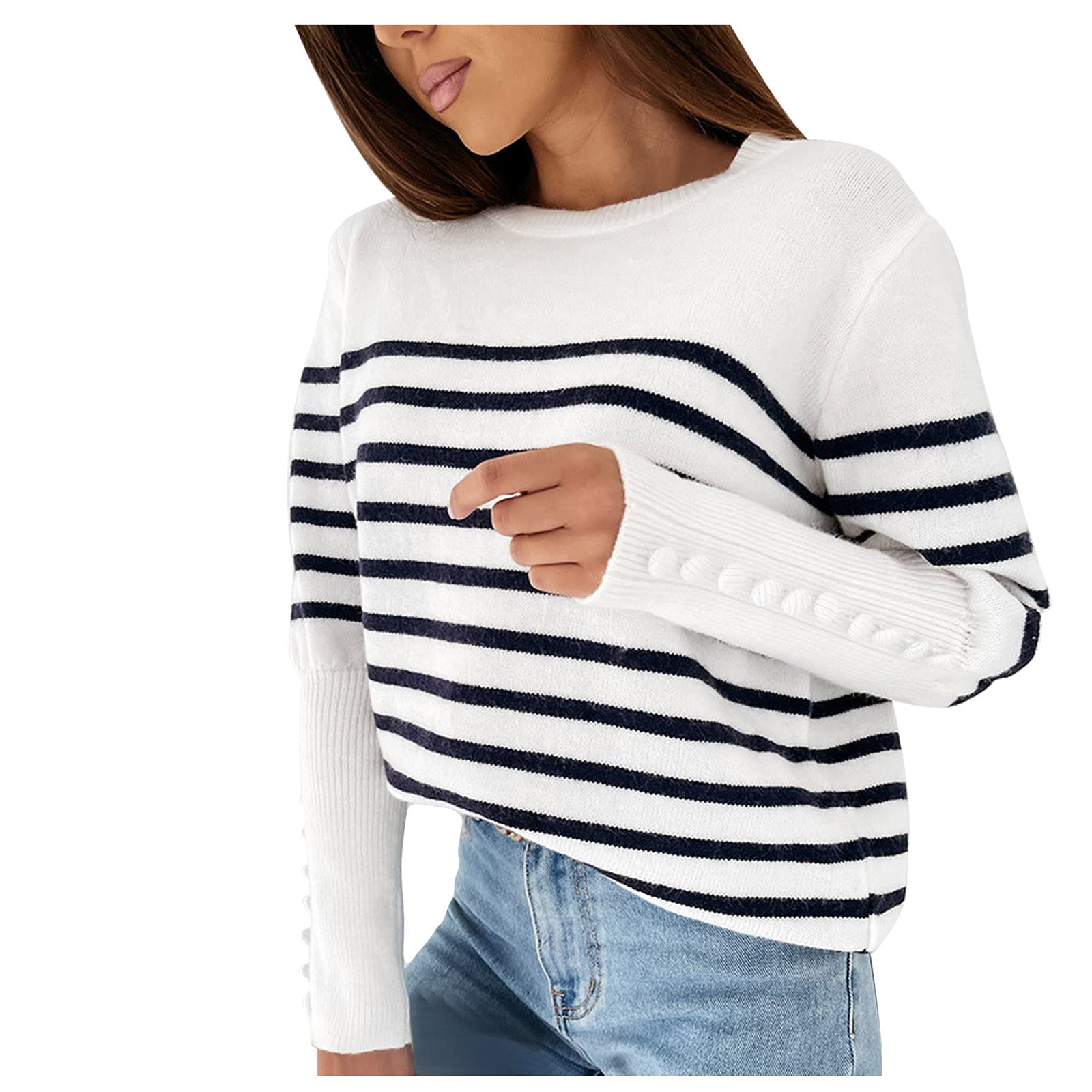 LIHUAK Women's Lightweight Crochet Striped Oversized Sweater - Winter Fashion Streetwear for Casual Outfits & Holiday Parties