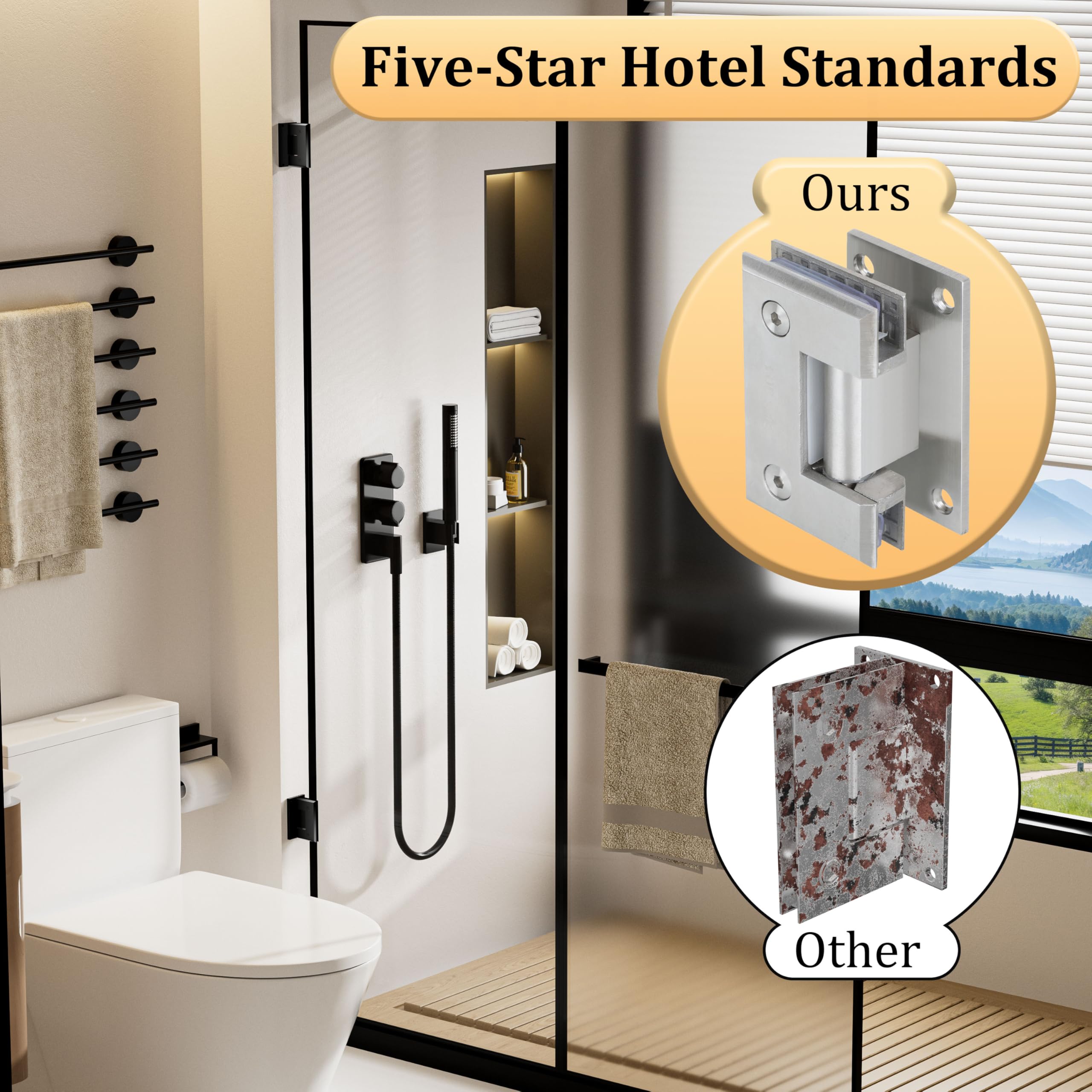 Premium SUS304 Stainless Steel 90° Glass Shower Door Hinge - Heavy Duty Brushed Nickel Hinges for Frameless Shower Doors & Cabinet Hardware Replacement (BL9900-LS) - Ideal for Bathroom Renovation & Modern Glass Door Installations