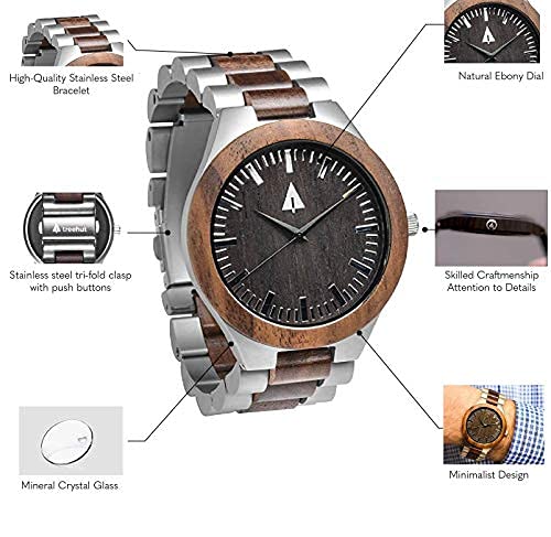 Men's Wooden Watch - Japanese Quartz Analog, Walnut Wood & Steel Clasp - Perfect for Outdoor & Office Wear