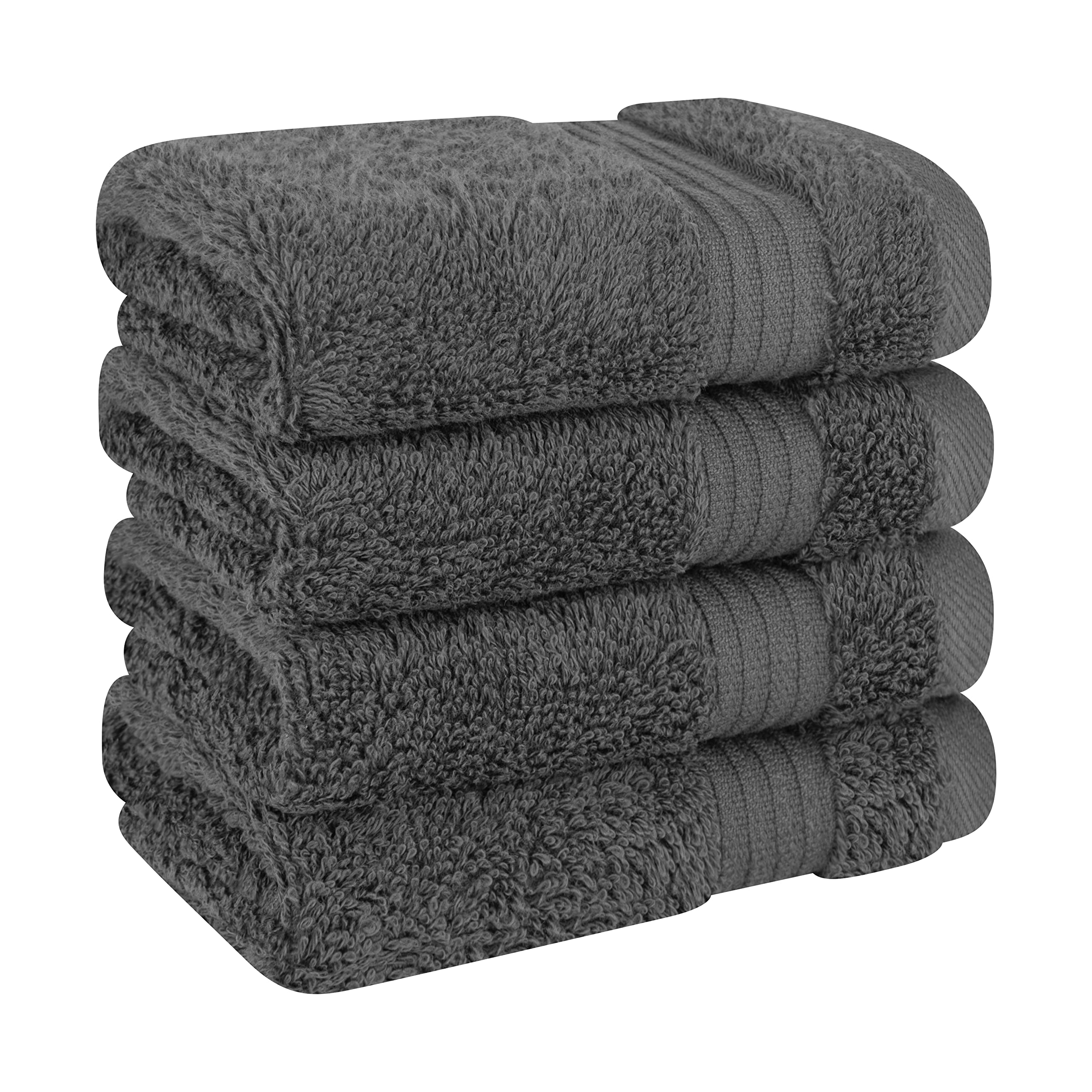 100% Cotton Turkish Washcloths - 4 Pack Soft Absorbent Face & Body Towels for Bathroom | Premium Dark Gray Hand Towels for Spa, Baby Care & Gentle Exfoliation