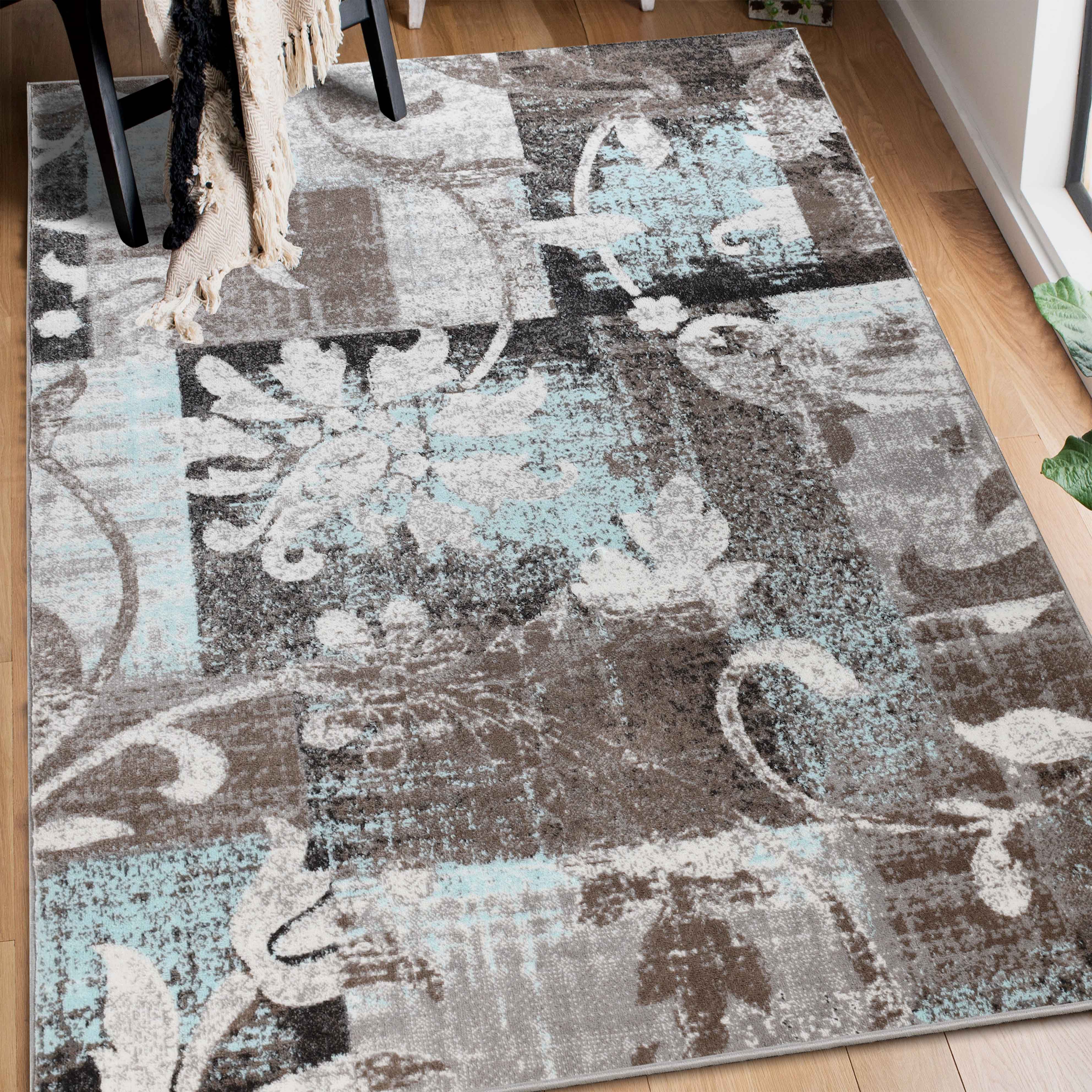 Stylish Pastiche Contemporary Floral Patchwork Area Rug - Non-Slip Indoor Runner for Living Room, Bedroom & Hallway Decor