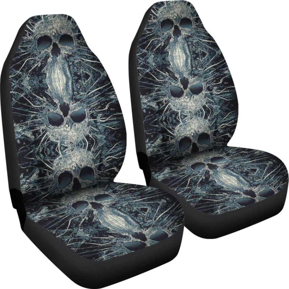 2 Pcs Gothic Skull Car Seat Covers - Universal Fit for Cars, Trucks & SUVs - Black Skull Pattern Auto Accessories for Halloween, Punk & Rock Style Decor - Perfect for Car Enthusiasts & Gift Giving