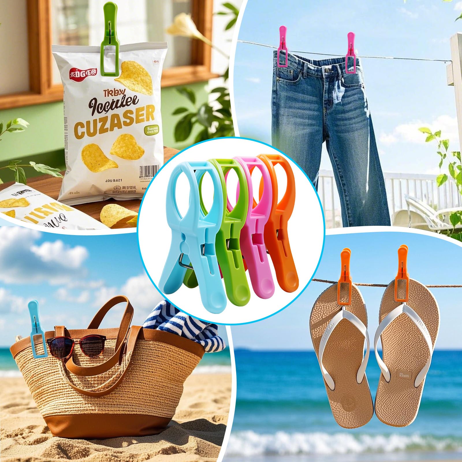 HiGift 8 Pack Heavy Duty Beach Towel Clips for Chairs - Large Plastic Pool Chair Clamps to Secure Towels from Wind - Cruise Vacation Essentials & Must Have Beach Accessories - Perfect for Poolside, Seaside, and Outdoor Relaxation