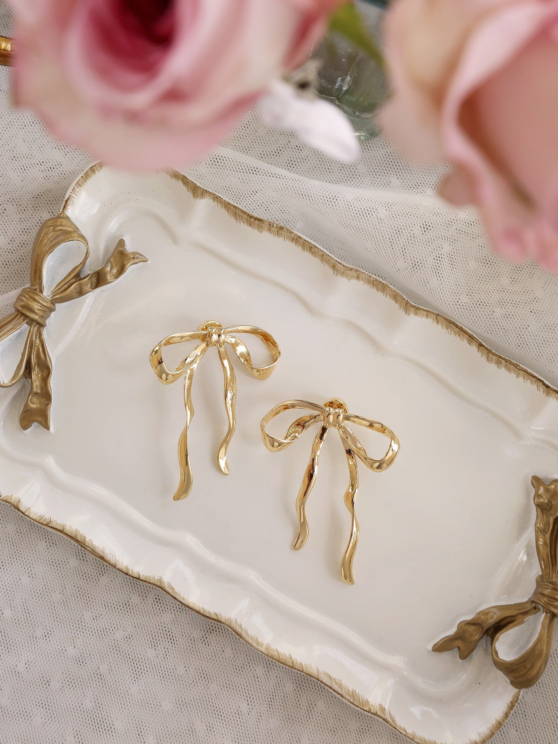 Organic Bow Earrings for Women - Handmade Boho Jewelry - Perfect for Weddings, Parties & Everyday Wear