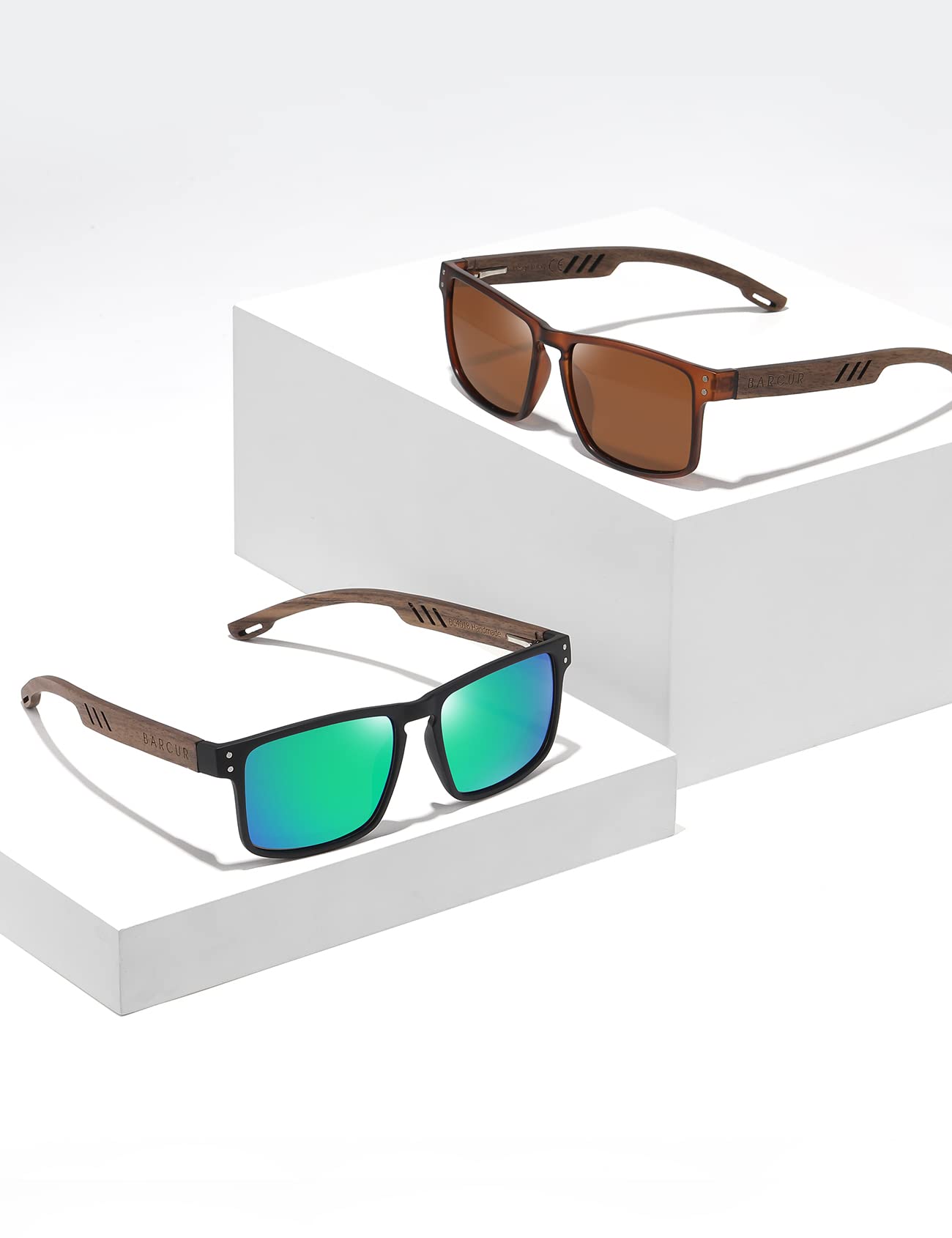 Square Wooden Sunglasses for Men - Polarized UV Protection Lenses, Walnut Wood Frame - Perfect for Outdoor Activities, Beach, and Driving