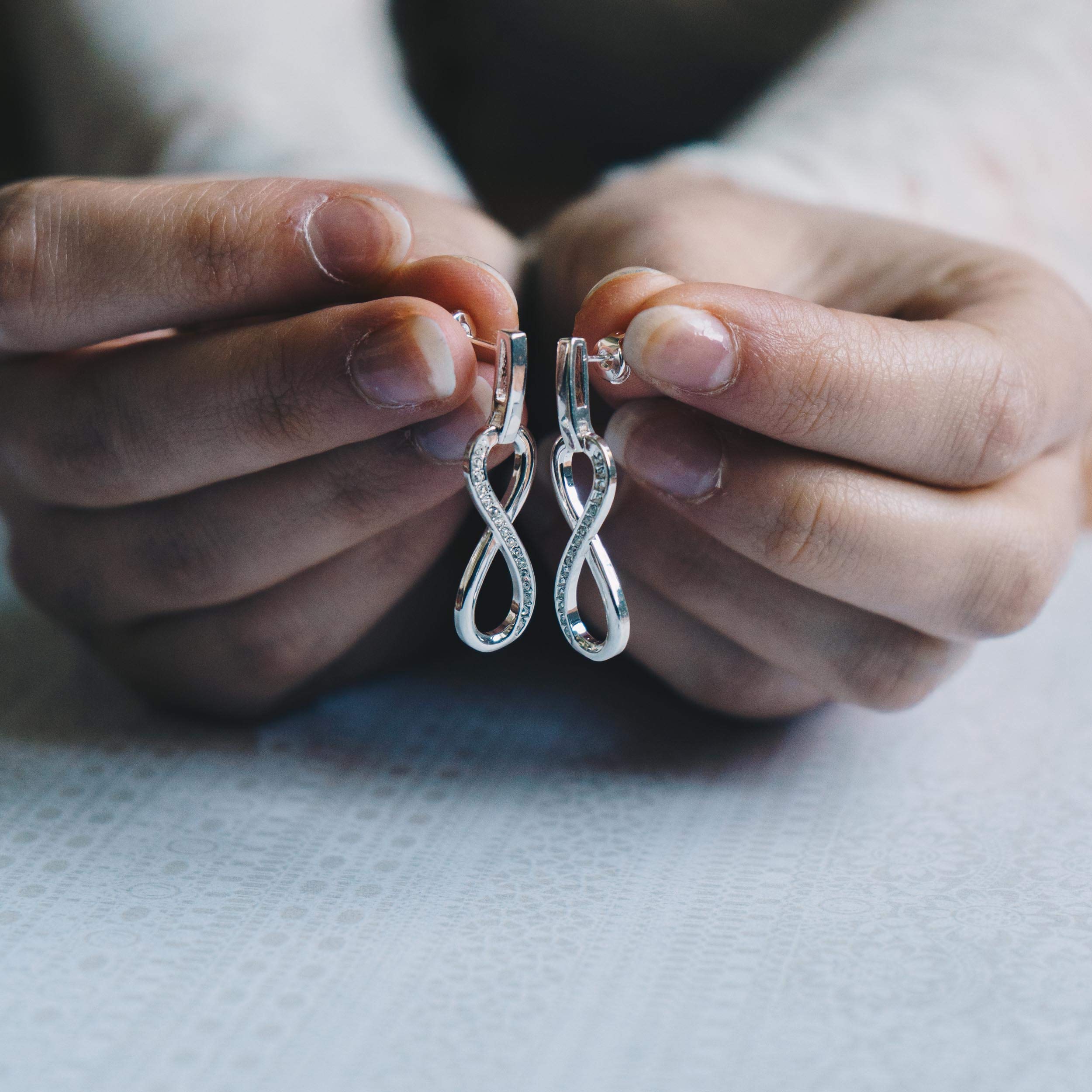 Silver Plated Infinity Drop Earrings with Zirconia® Crystals - Perfect for Parties & Weddings