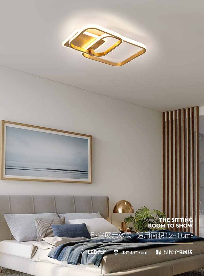 Becailyer 50W Modern LED Ceiling Light - Gold Geometric Square Flush Mount Lighting Fixture, 6000K Cool White - Perfect for Living Room, Bedroom, Dining Room & Office Spaces