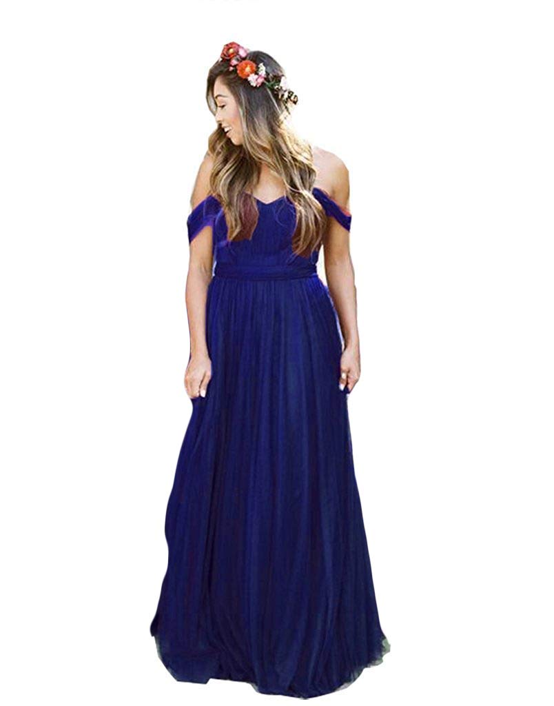 Elegant Off Shoulder Long Bridesmaid Dress - Sweetheart Neckline Tulle Wedding Party Gown for Prom & Formal Events | Perfect for Bridal Showers, Receptions & Special Occasions