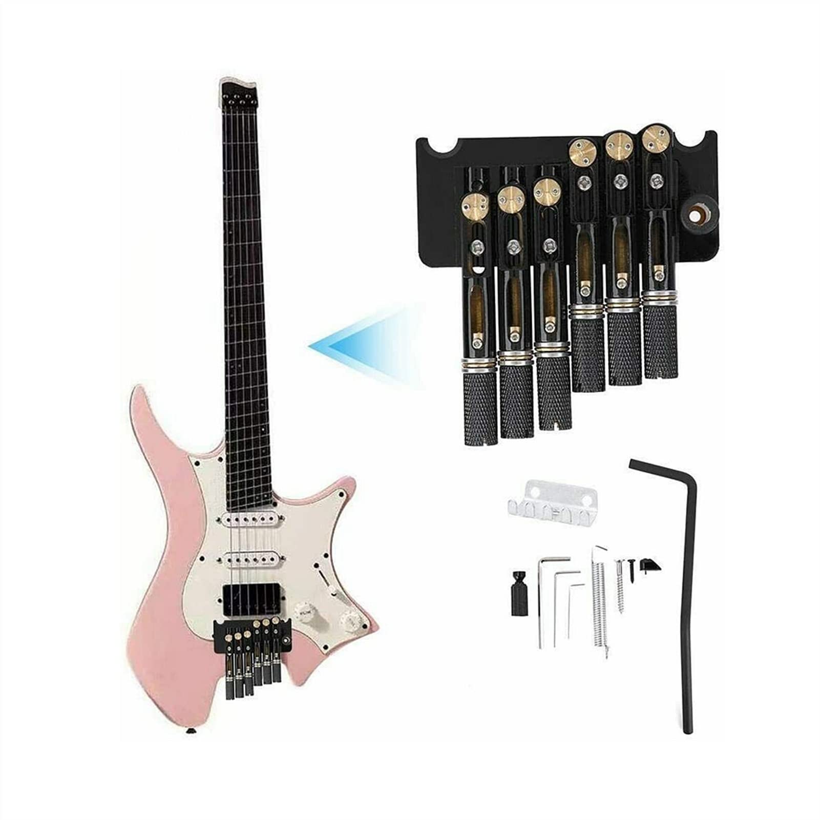 6-String Headless Guitar Fanned Fret Tremolo Bridge System - Black | Perfect for Extended Range & Multi-Scale Guitars | Ideal for Metal, Jazz & Progressive Rock Players