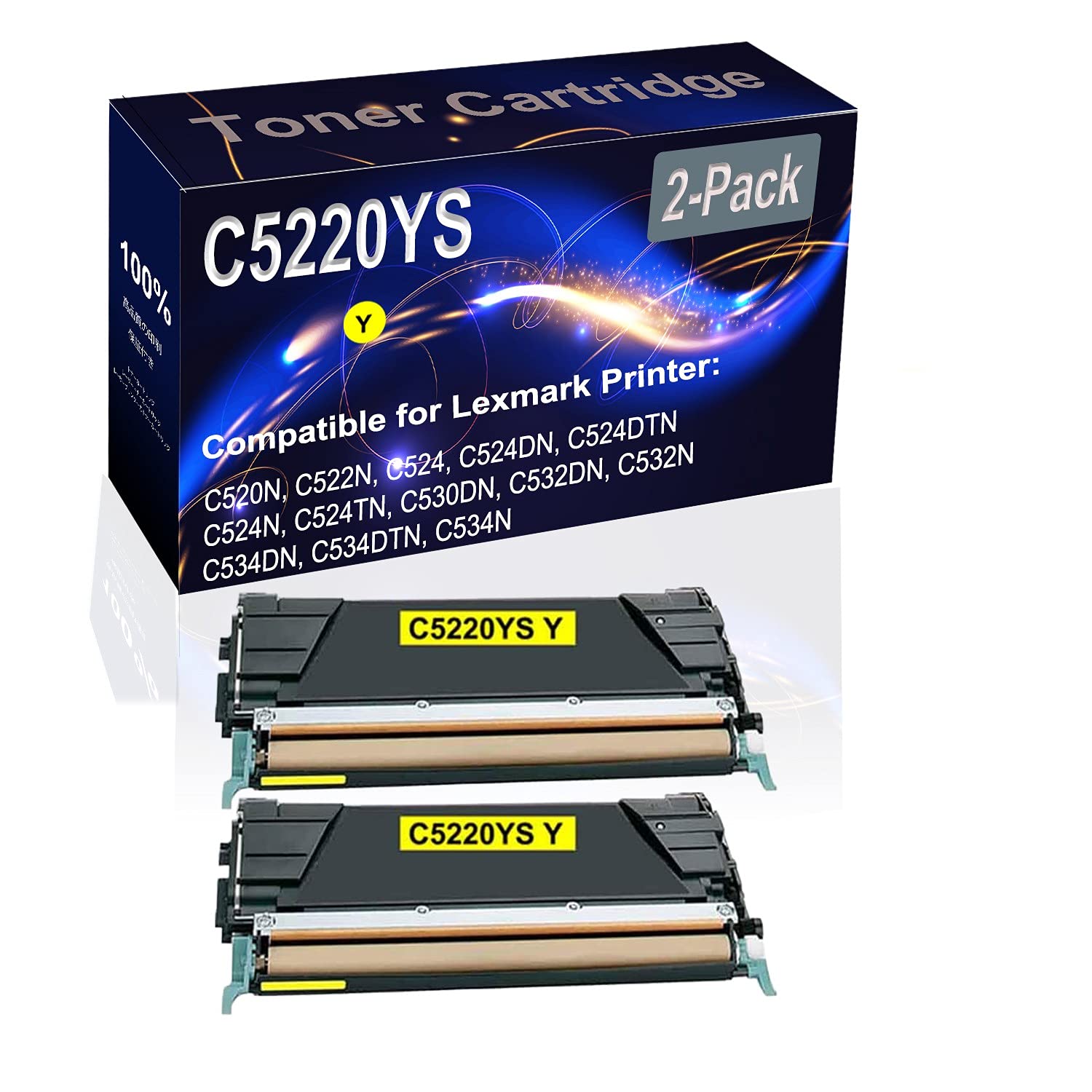 2-Pack High Capacity Yellow Laser Toner Cartridge - Compatible with C520N C522N C524 C524DN Printers | Replacement for C5220YS | Ideal for Office & Home Printing Needs