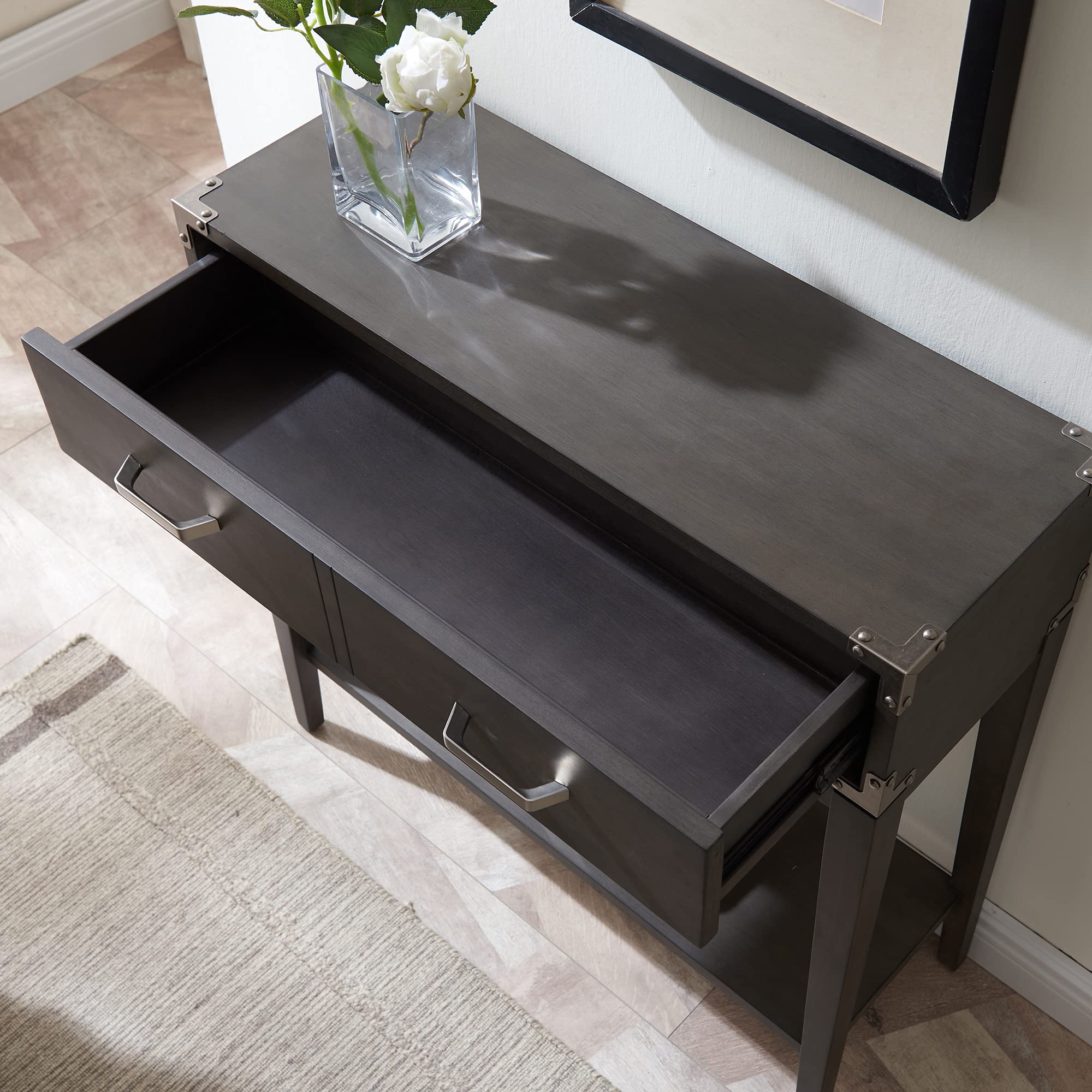 Leick Home Beckett One Drawer Hall Stand with Shelf - Entryway Storage Organizer for Living Room, Hallway & Foyer - Anthracite/Pewter Finish - Perfect for Small Spaces, Keys, Mail & Decor