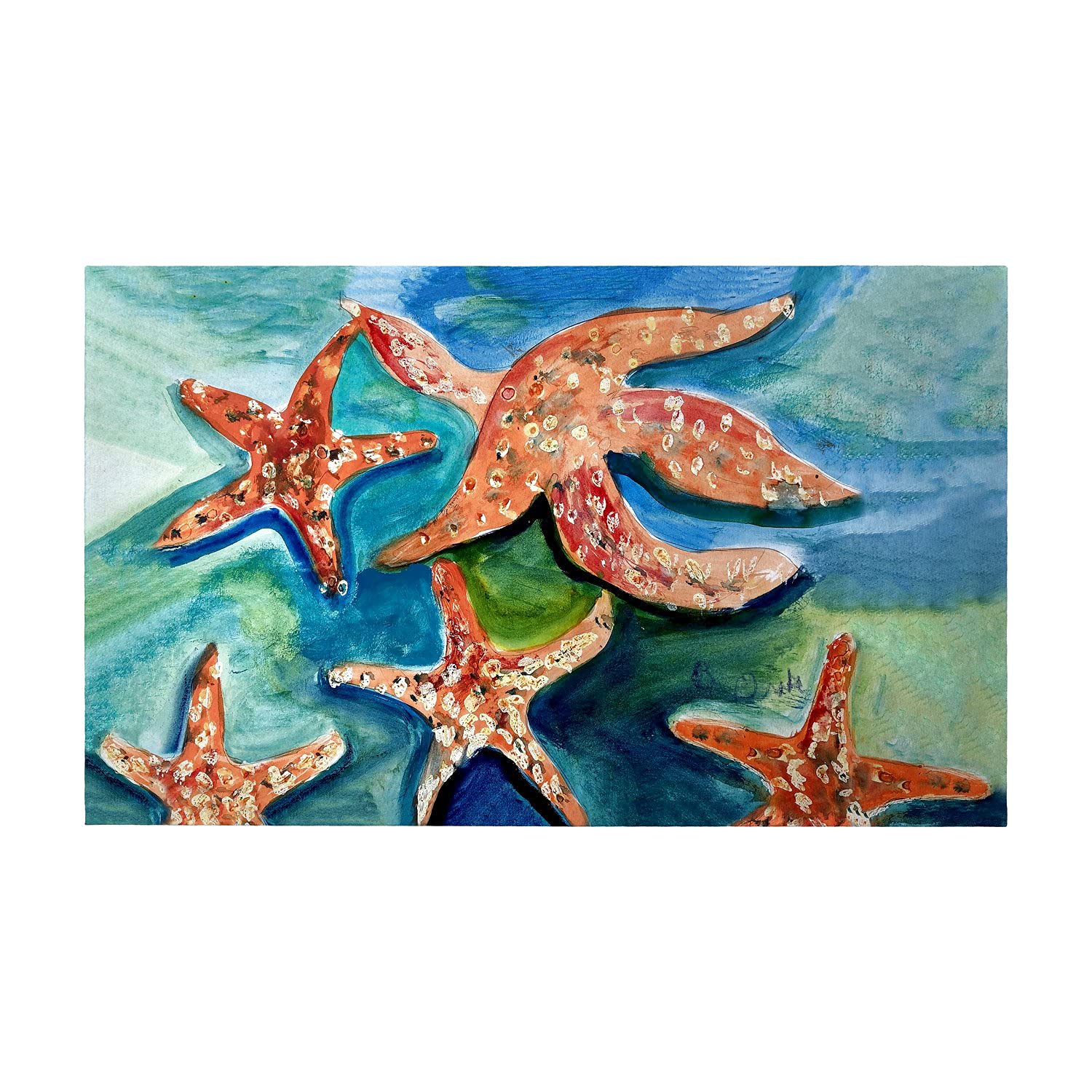 Betsy Drake Swimming Starfish Large Non-Slip Door Mat - Perfect for Beach House Entryway, Poolside, and Coastal Home Decor