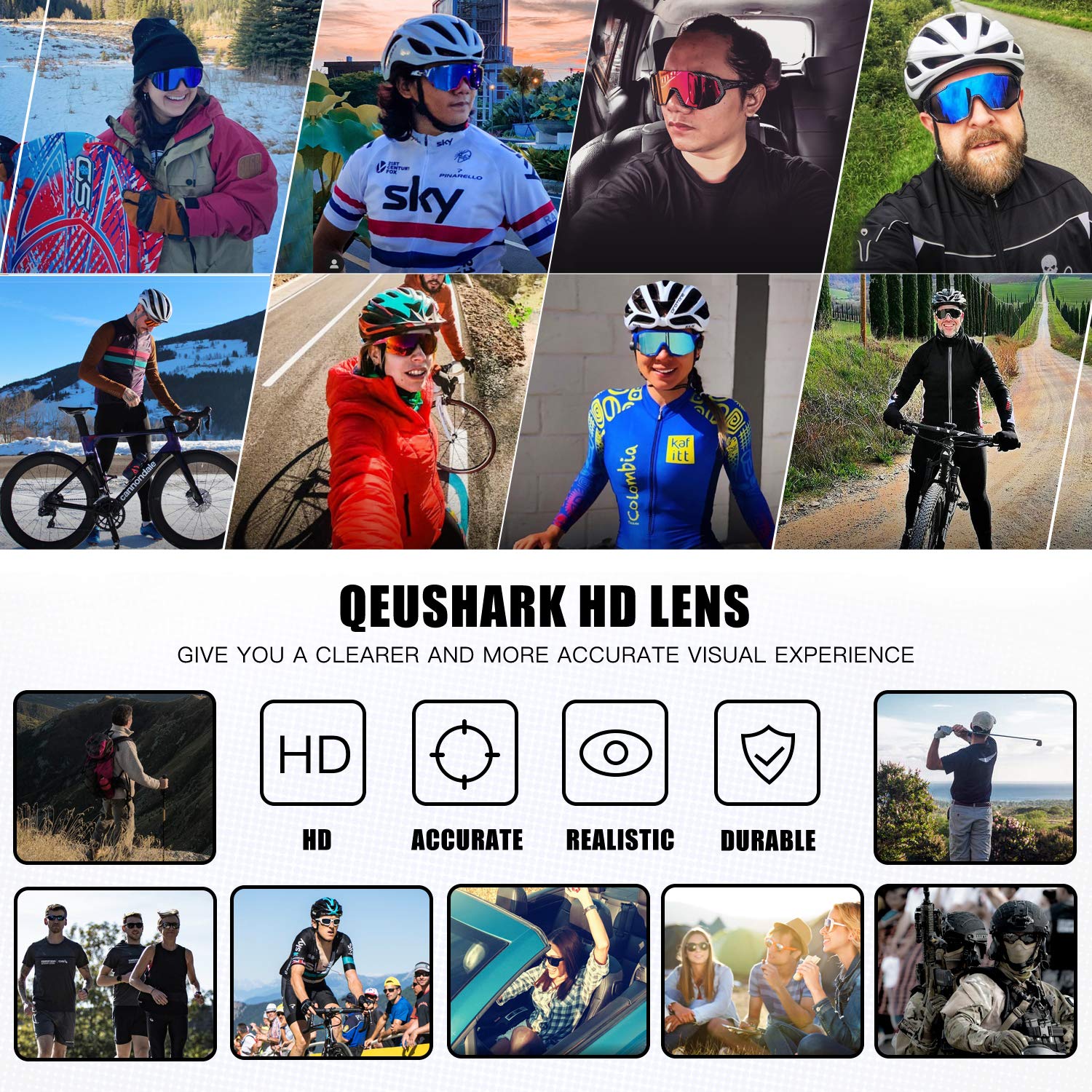 Queshark Polarized Cycling Glasses for Men & Women - UV Protection Sports Sunglasses with 1 Polarized & 2 HD Lenses - Ideal for Cycling, Running, Hiking & Outdoor Activities