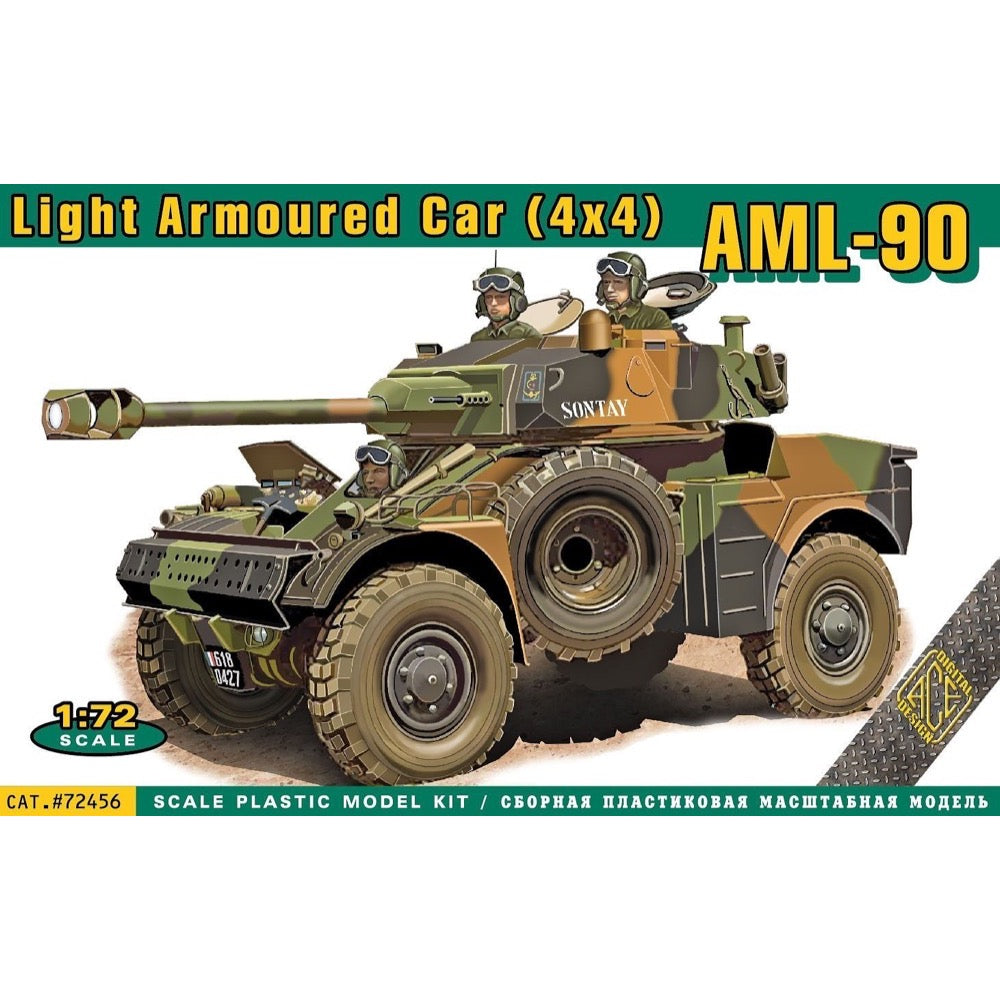 Ace Models 72456 1/72 Scale AML 90 Light Armored Car 4x4 Military Vehicle Model Kit - Perfect for Collectors, Wargaming & Diorama Scenes